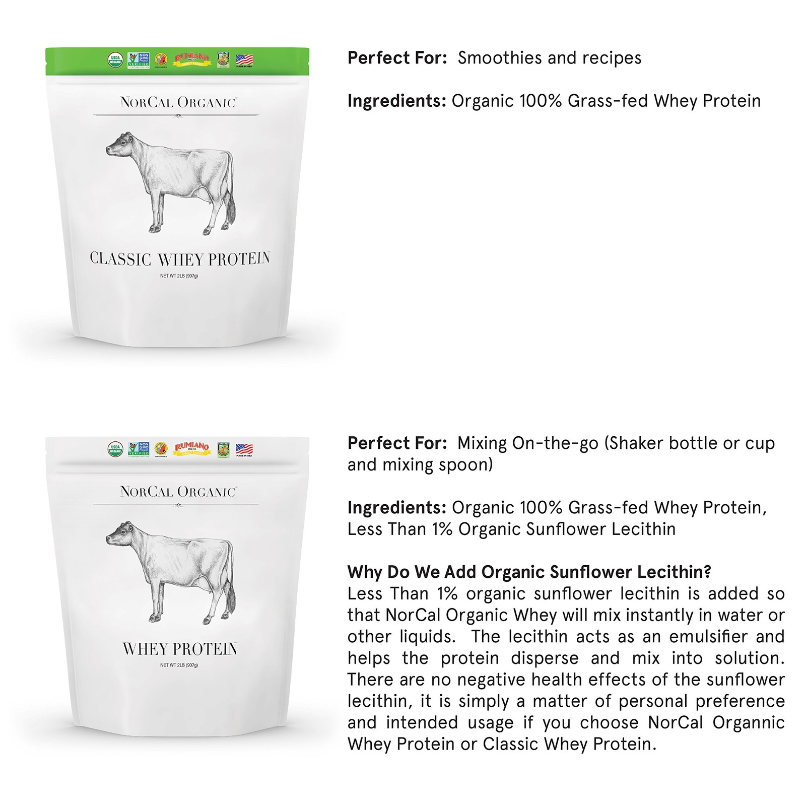 Grass-Fed Whey Protein, USDA Certified, Unflavored, 2 lb