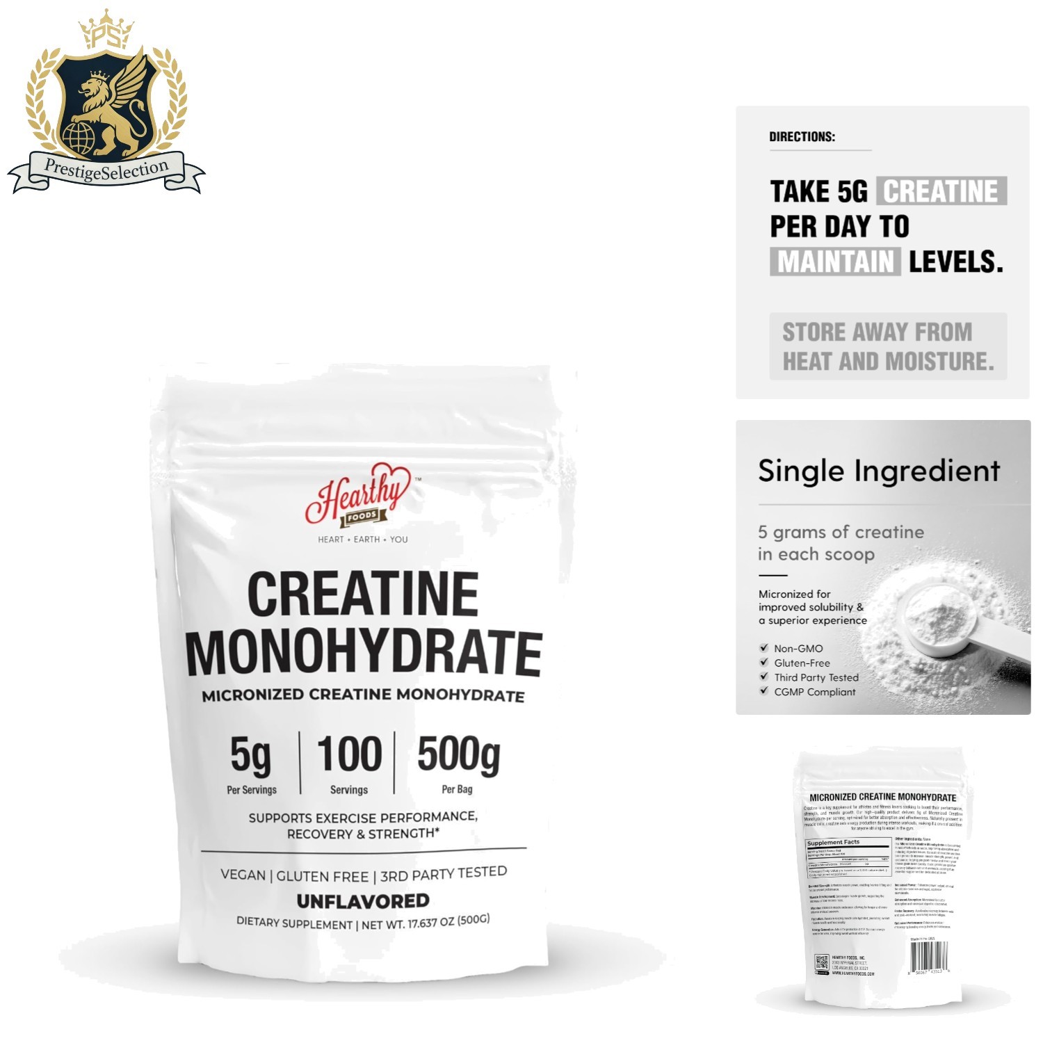 500g Micronized Creatine Monohydrate – 100 Servings for Muscle Growth & Recovery