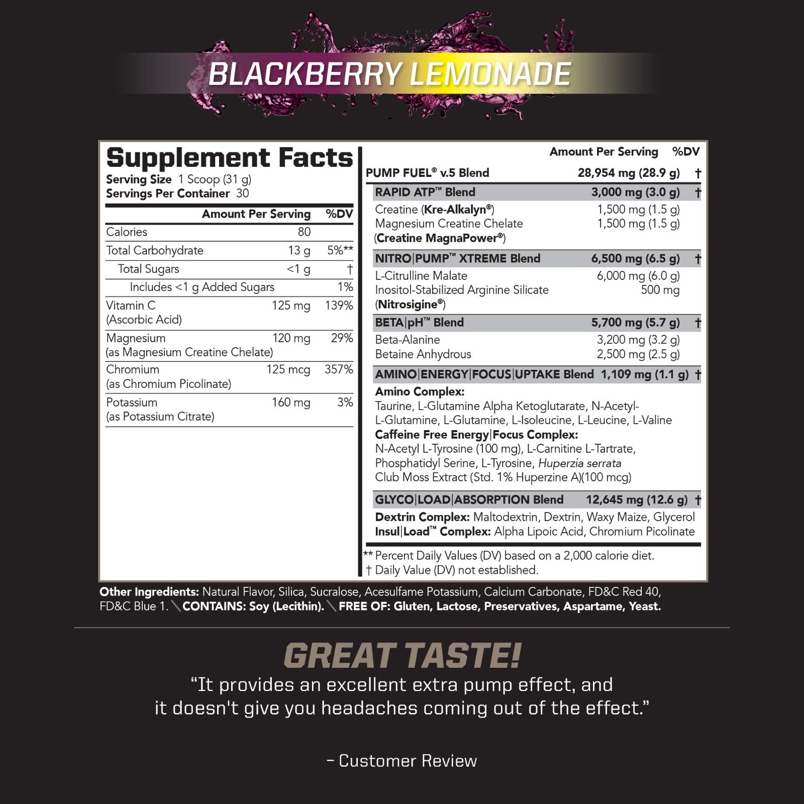 PMD SPORTS PUMP FUEL ULTRA – CAFFEINE FREE – BLACKBERRY LEMONADE (30 servings)