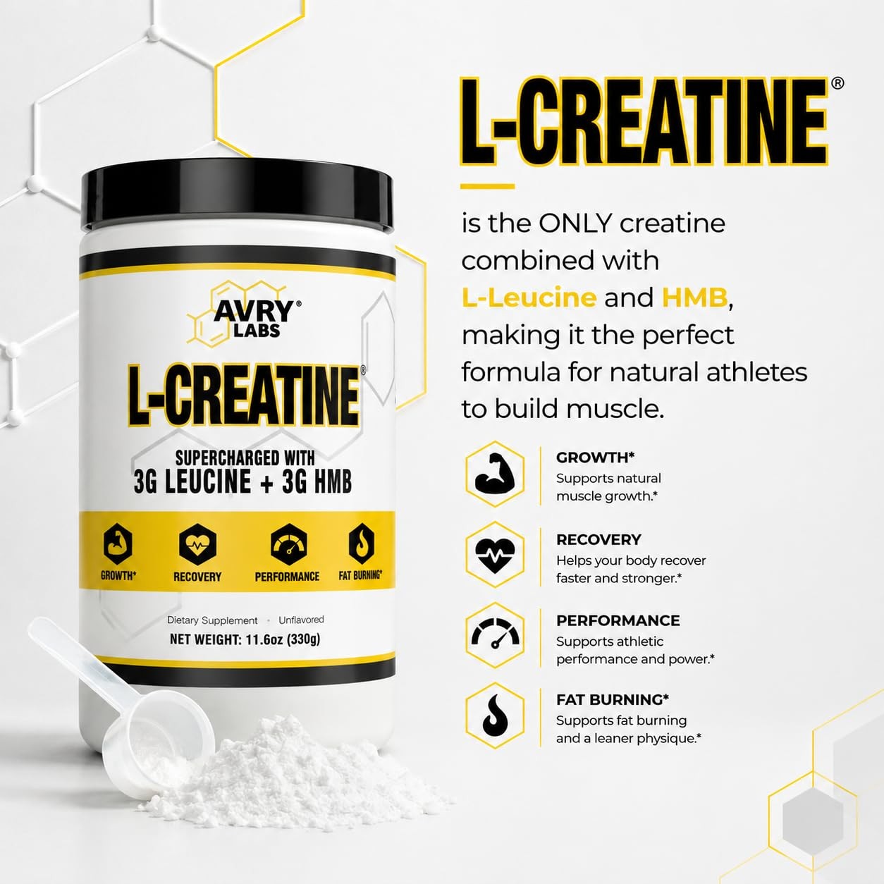 Creatine Monohydrate Powder with HMB and Leucine for Performance