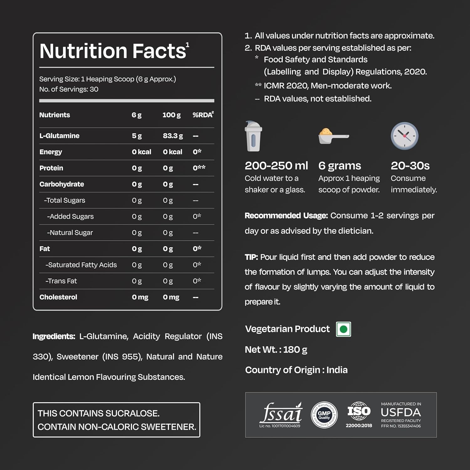 L-Glutamine Powder – Post Workout Amino Acid for Muscle Growth & Recovery