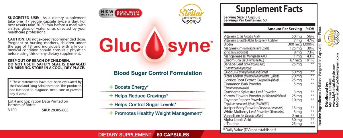 2 Pack Glucosyne, fórmula de control de azúcar en la sangre-60 Cápsulas x2