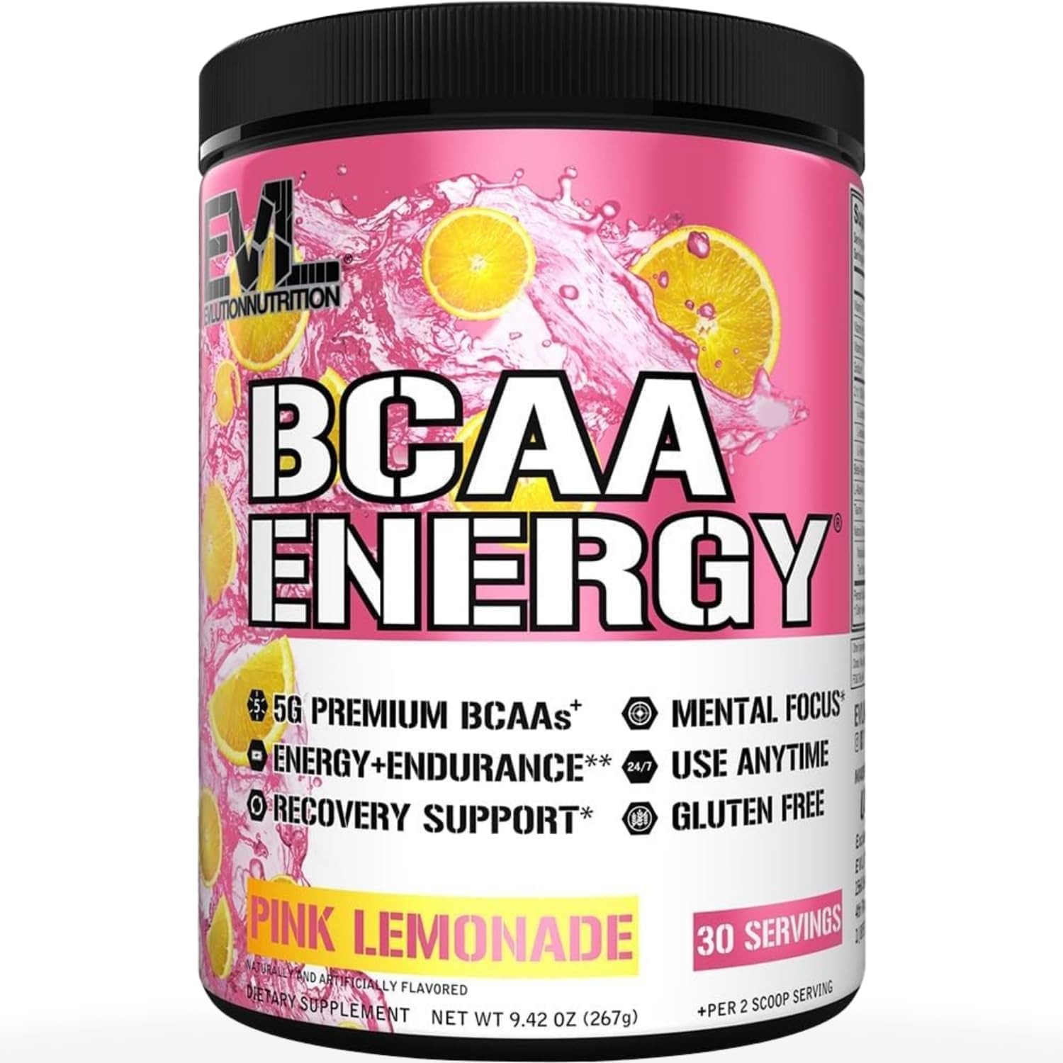 EVL BCAA Energy Amino Acids Powder Pink Lemonade 9.4Oz 30 Servings EXP 05/27 NEW
