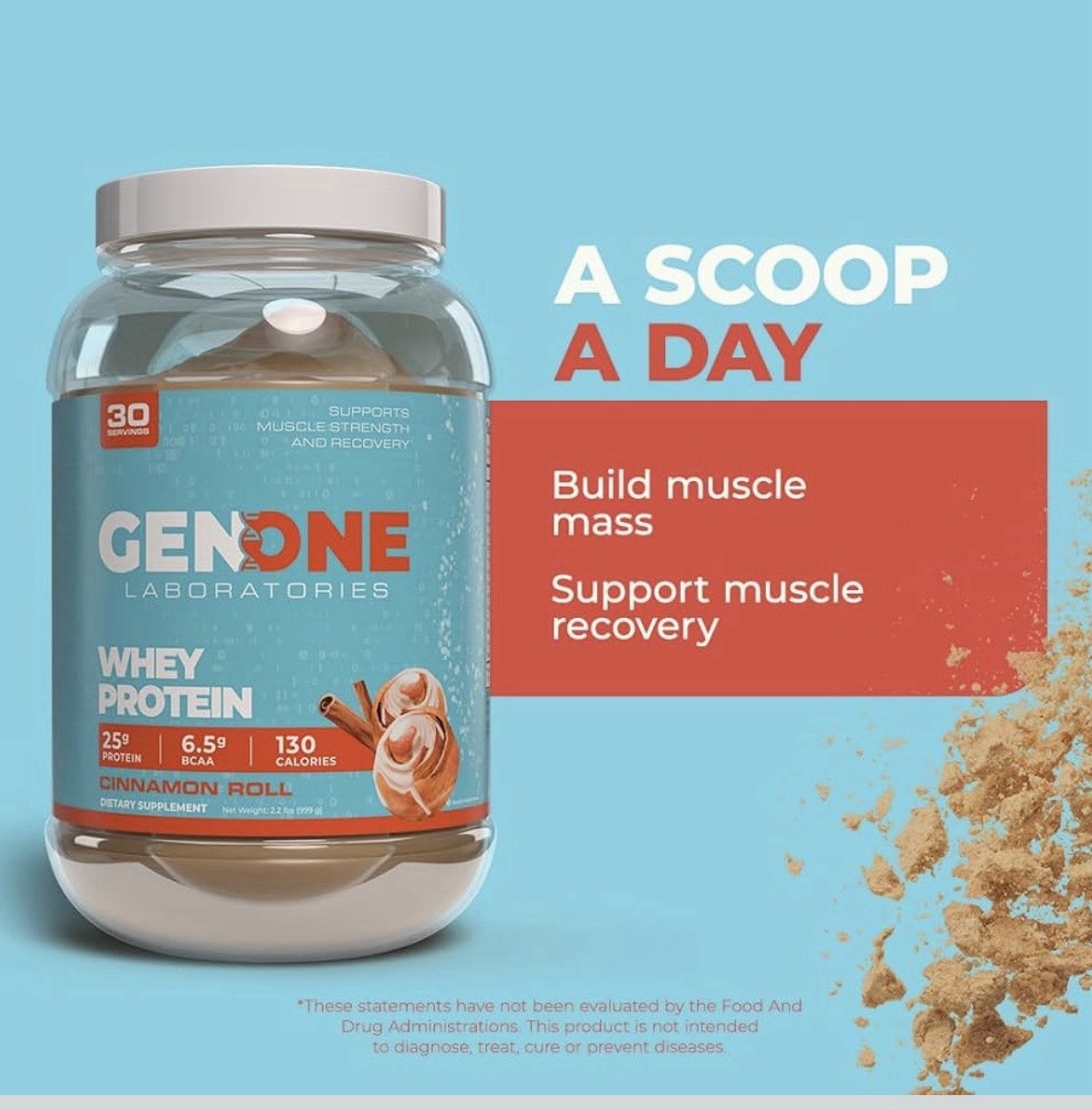 GenOne Whey Protein Powder Isolate, 25g Protein Cinnamon Roll 2.2lbs