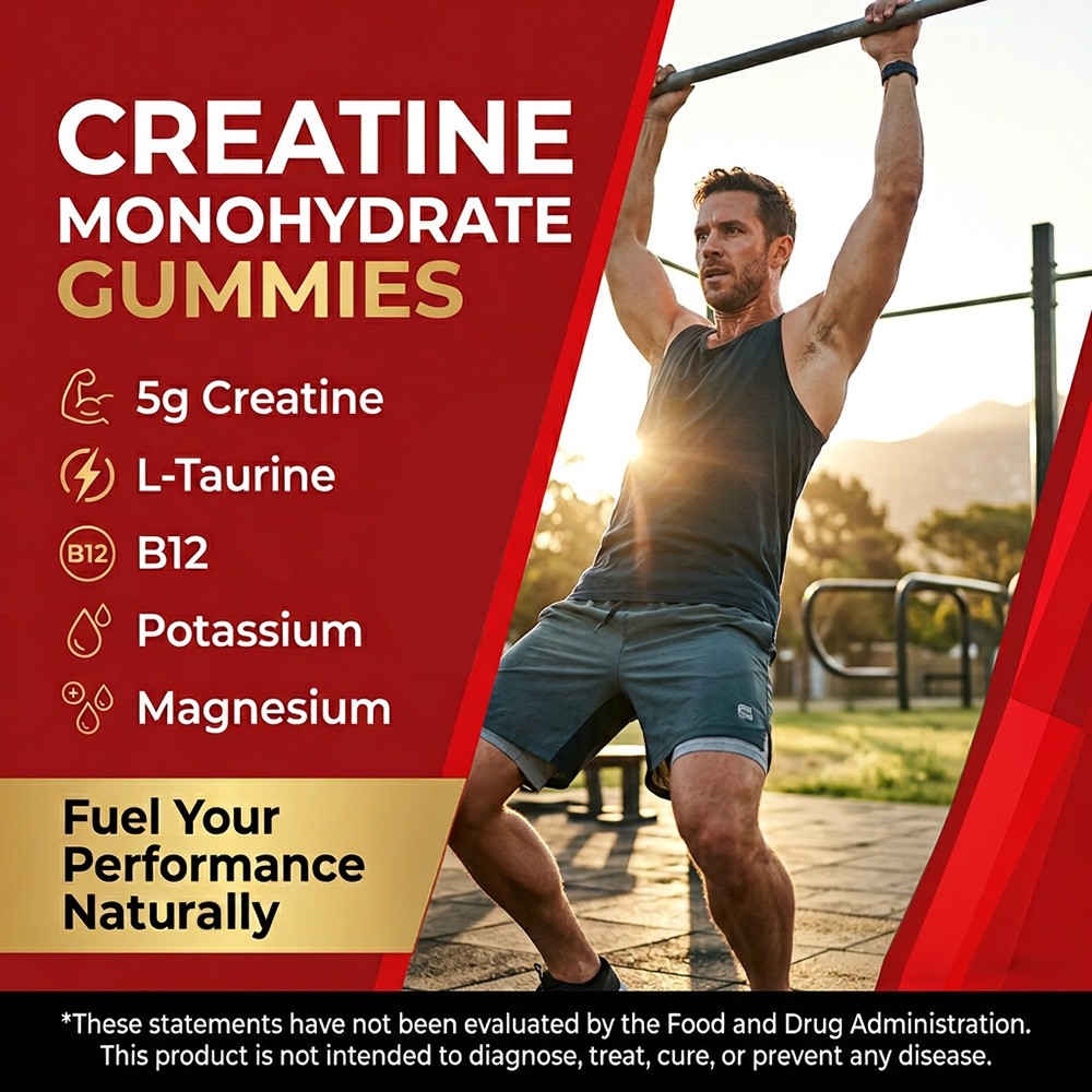 Creatine Monohydrate Support Energy Muscle Function 5000mg Strawberry 60 Gummies