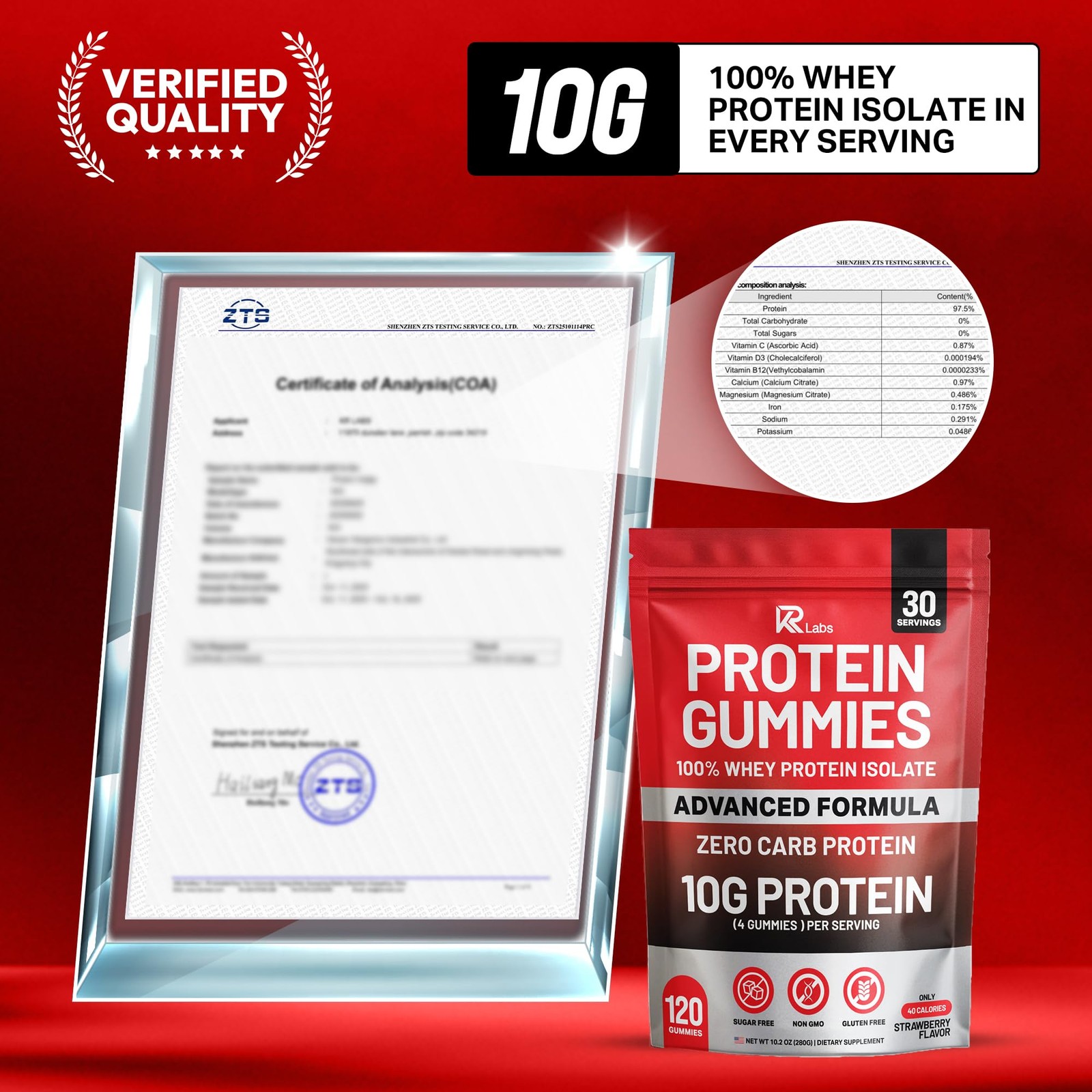 KR Labs Strawberry Zero Carb Whey Isolate Gummies 300g