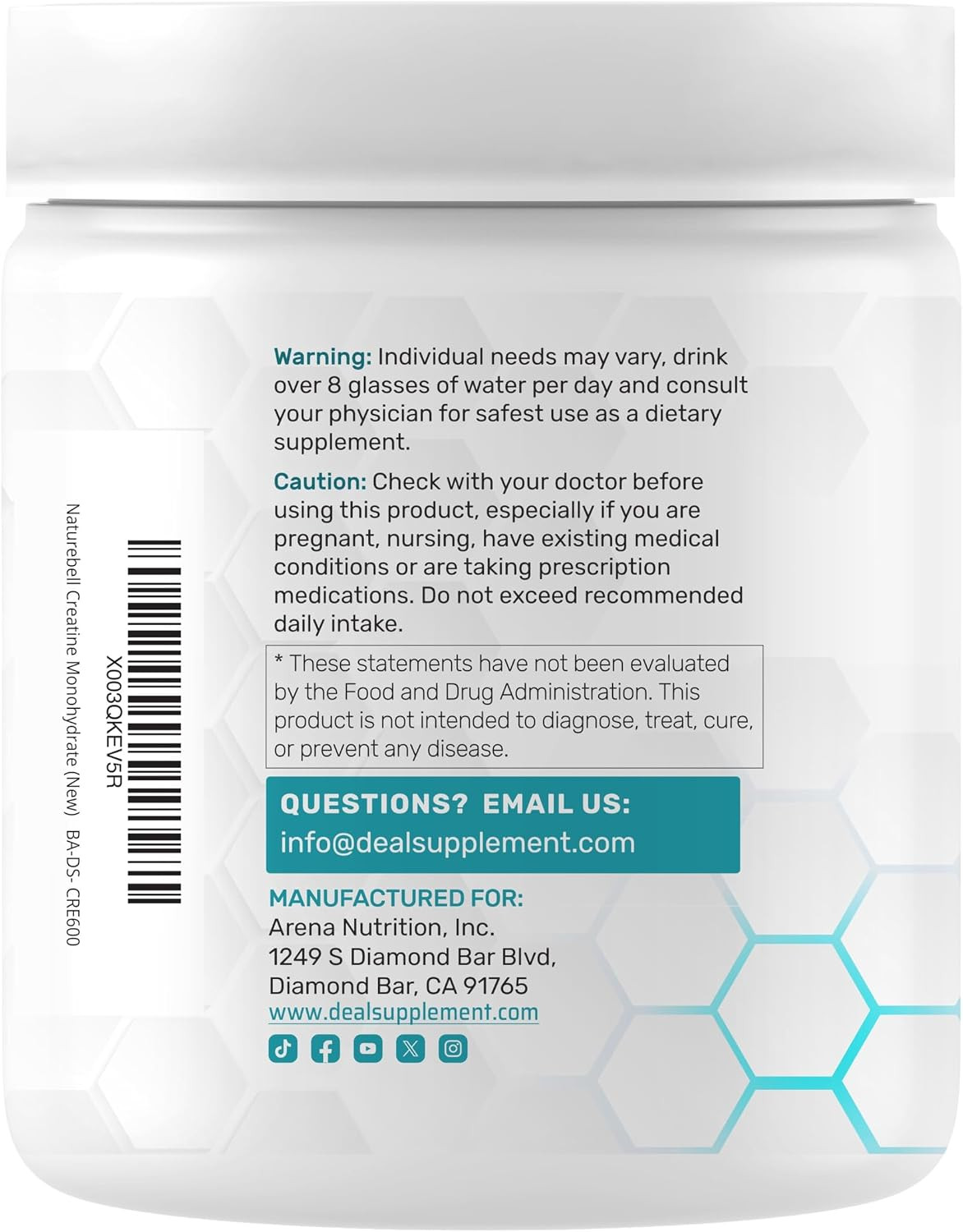 Creatine Monohydrate Powder 600 Grams (1.32Lb), Unflavored | Pure | Micronized
