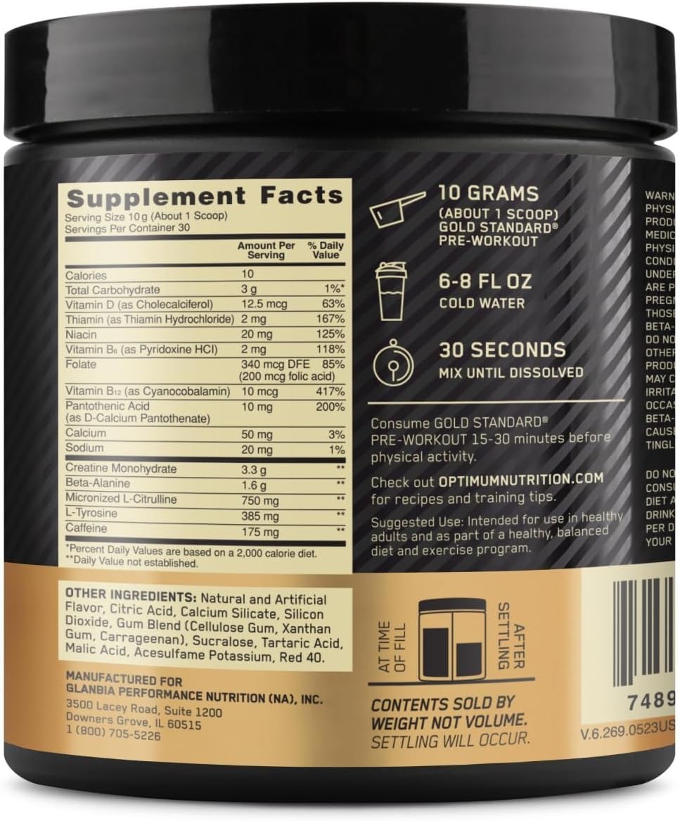 Gold Standard Pre-Workout Fruit Punch – 30 Servings for Ultimate Energy Boost