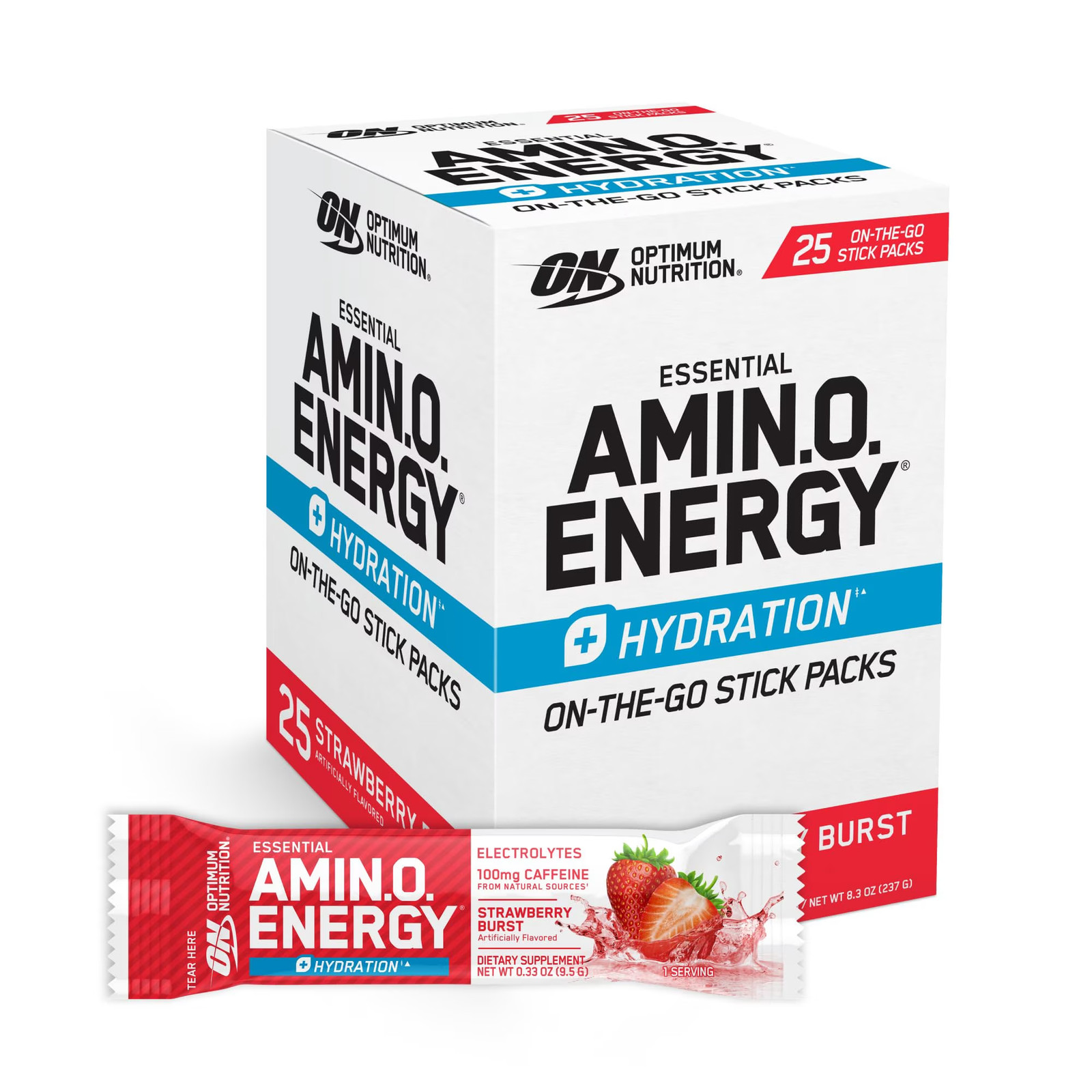 Amino Energy plus Hydration Packets, On-The-Go Energy Powder Stick Packs, Strawb