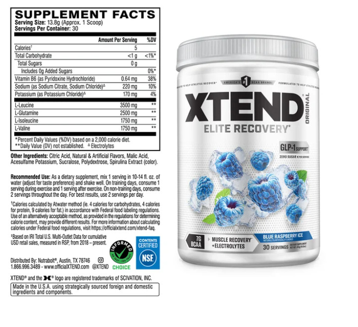 XTEND Original BCAA Powder Blue Raspberry Ice 7g BCAA 30 Servings