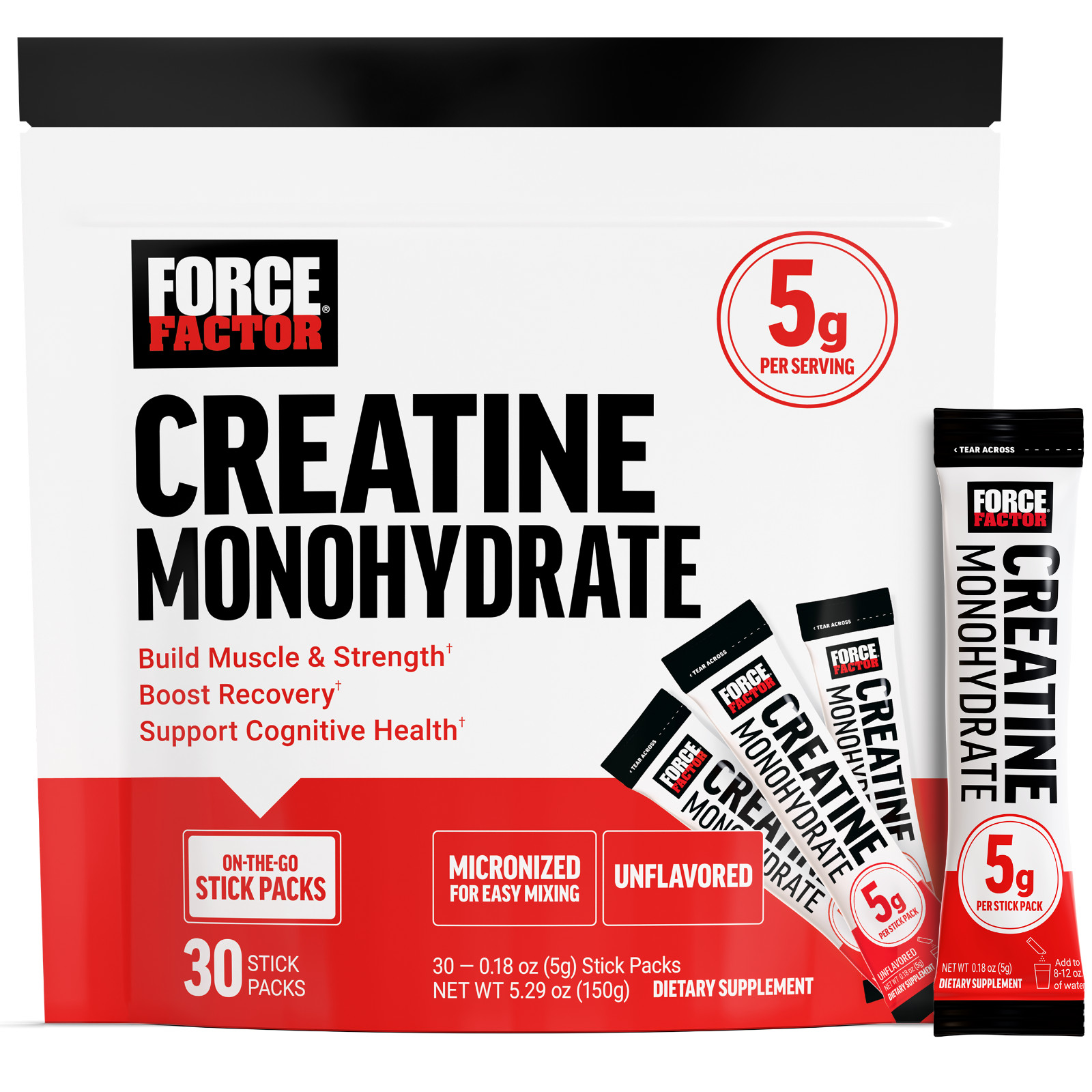 Force Factor Creatine Monohydrate 5g Micronized Powder Strength Recovery 30ct