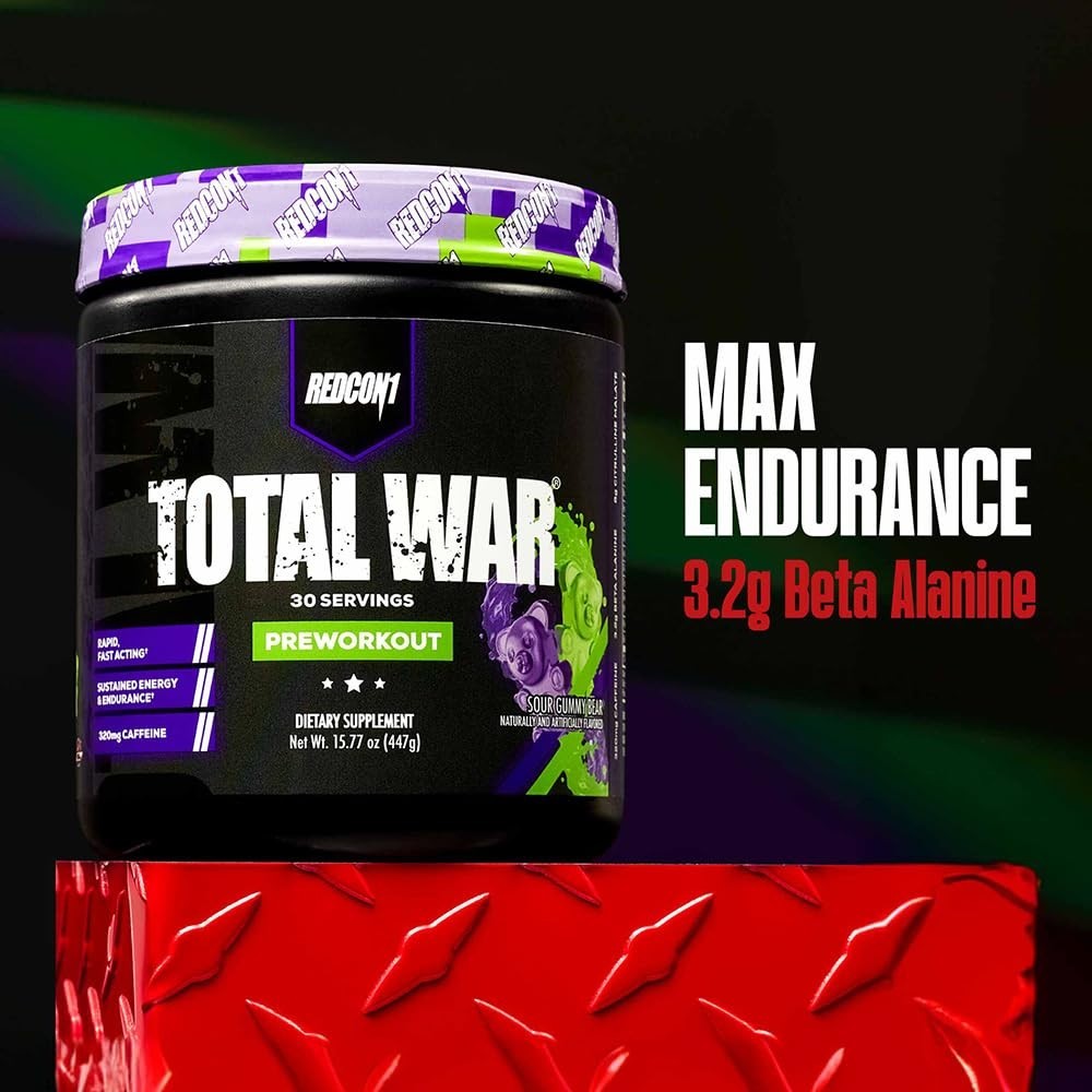 Total War Pre Workout Powder – Blue Lemonade Flavor, 320mg Caffeine, Citrulline