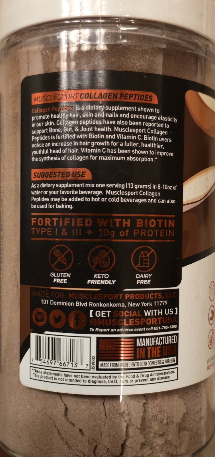 MuscleSport COLLAGEN PEPTIDES Revolution 14 oz (30 Serv) Protella BEST BY 10/26