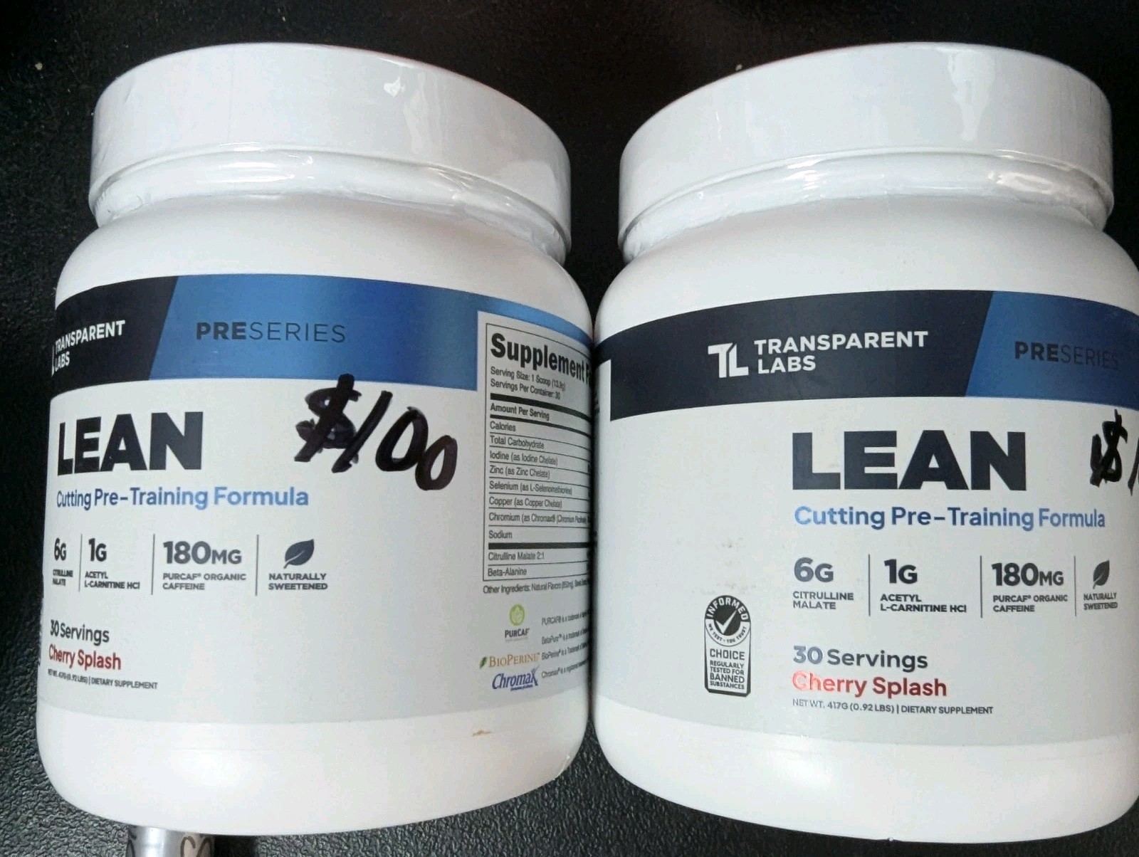 Lot of 2 NEW Transparent Labs Lean Series Pre Workout Men Women Cherry Splash
