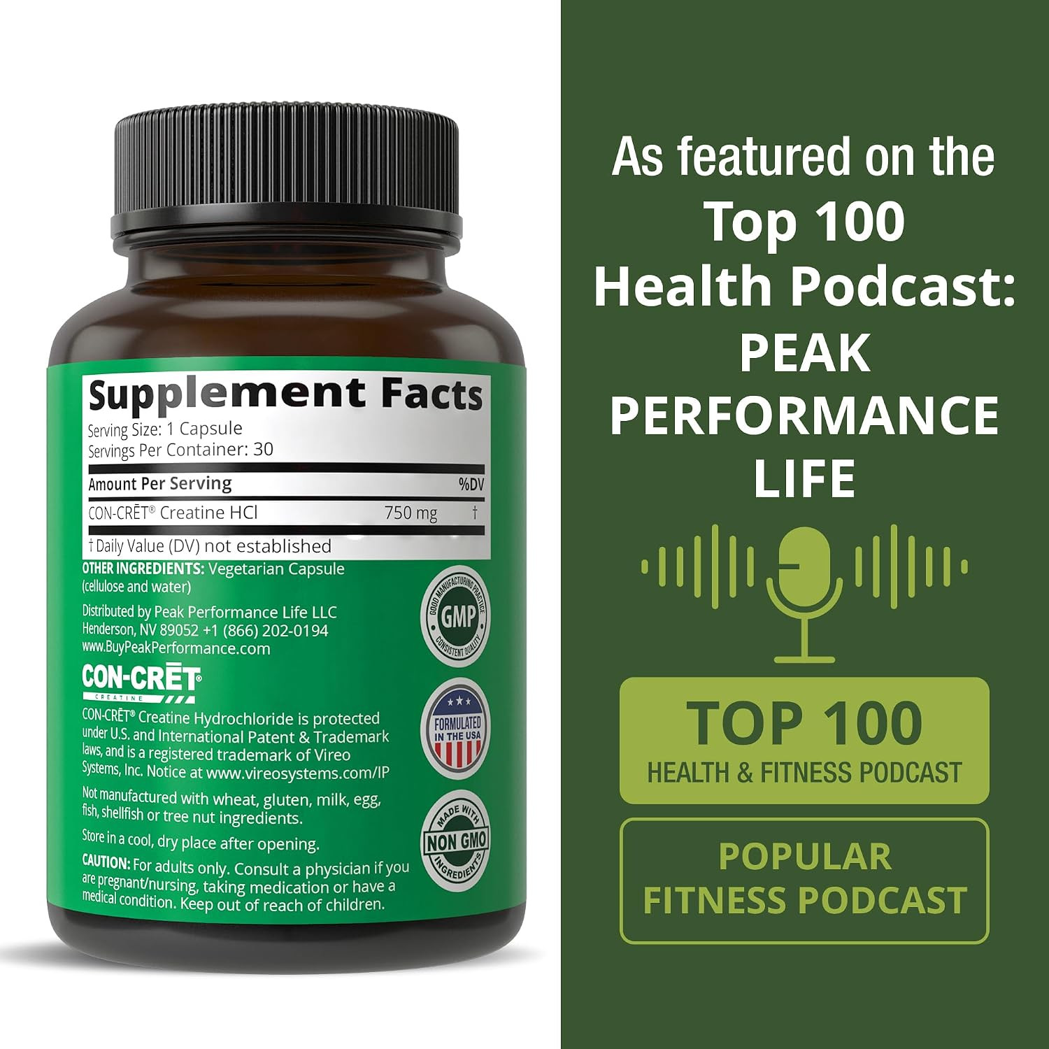 Creatine Hcl Capsules Made with CON-CRET | Creatine Hydrochloride 38X More Solub