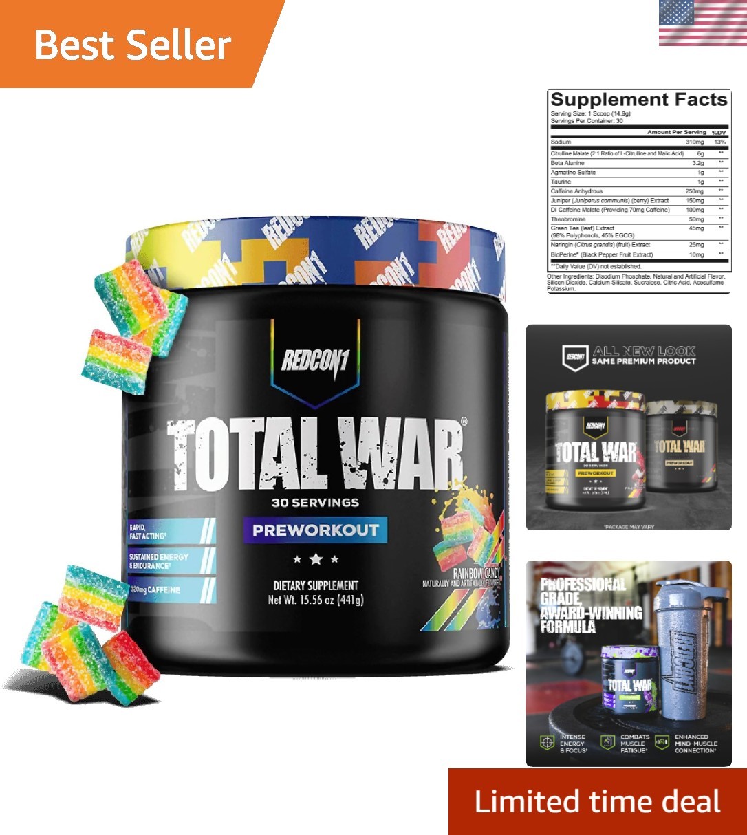 Total War Preworkout – Contains 320mg of Caffeine from Green Tea, Juniper & B…