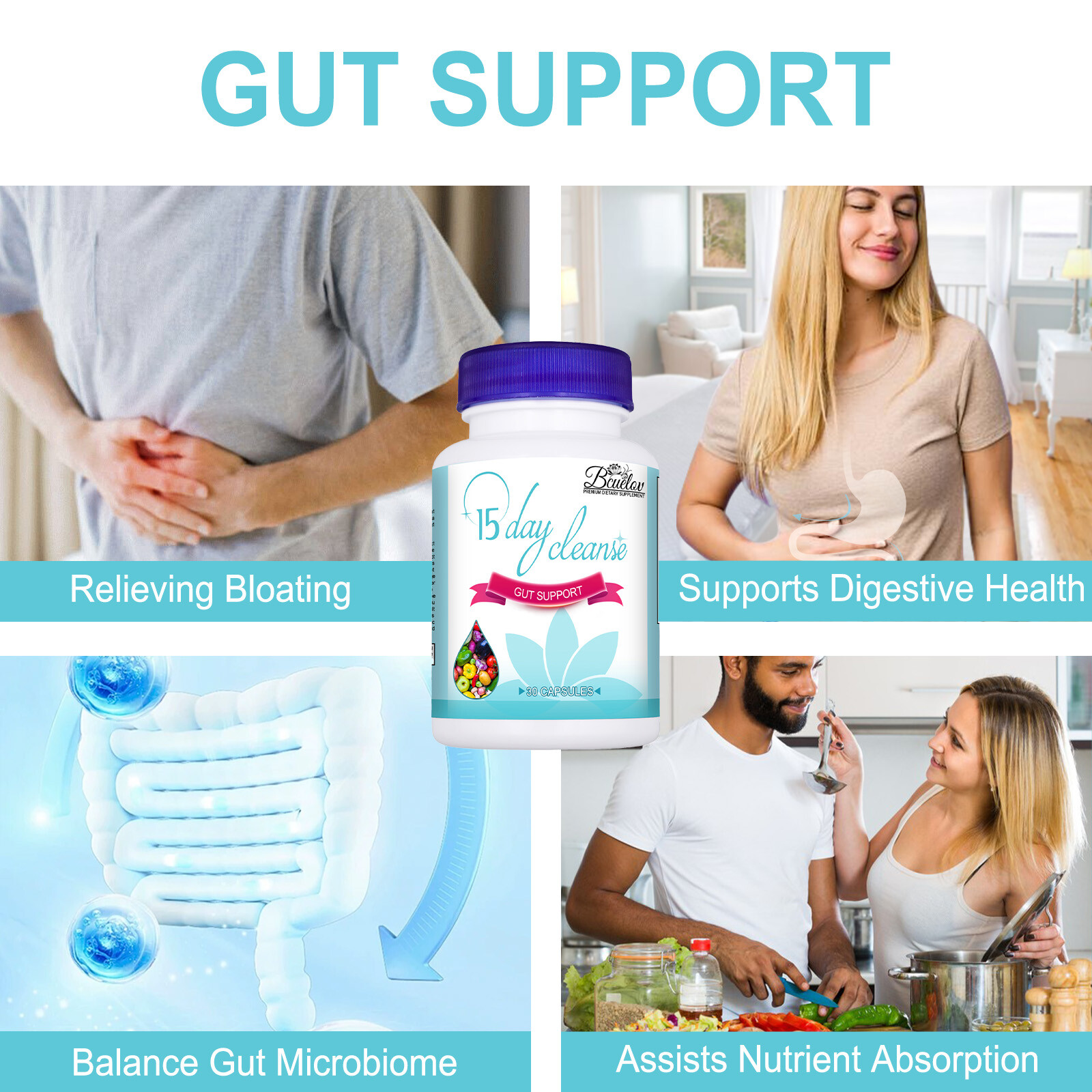 Original Product Gut and Colon Support 15 Day Cleanse Detox 30 CAPSULES Non-GMO