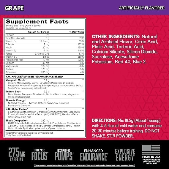 BSN N.O.XPLODE Pre Workout Powder,Energy Supplement for Men and Women 0.65 Pound