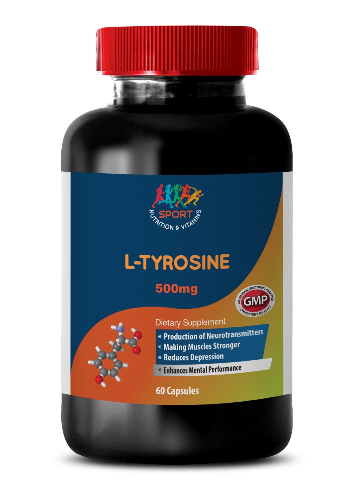 L-TYROSINE 500 – Boosts Brain Neurotransmitters – Stress Relief Pills – 1 Bottle