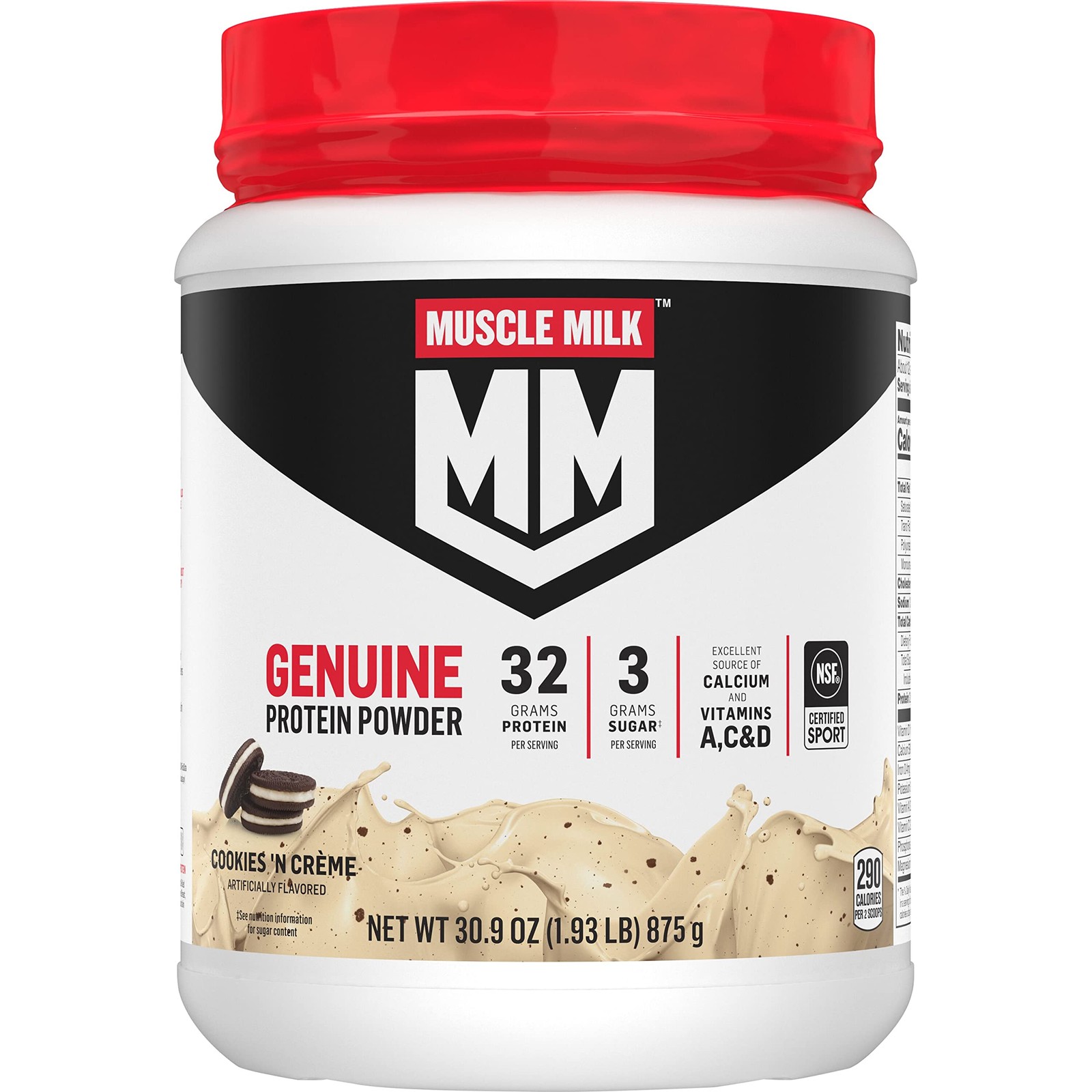 Muscle Milk Genuine Protein Powder, Cookies ‘N Crème, 1.93 Pounds, 13 Servings,