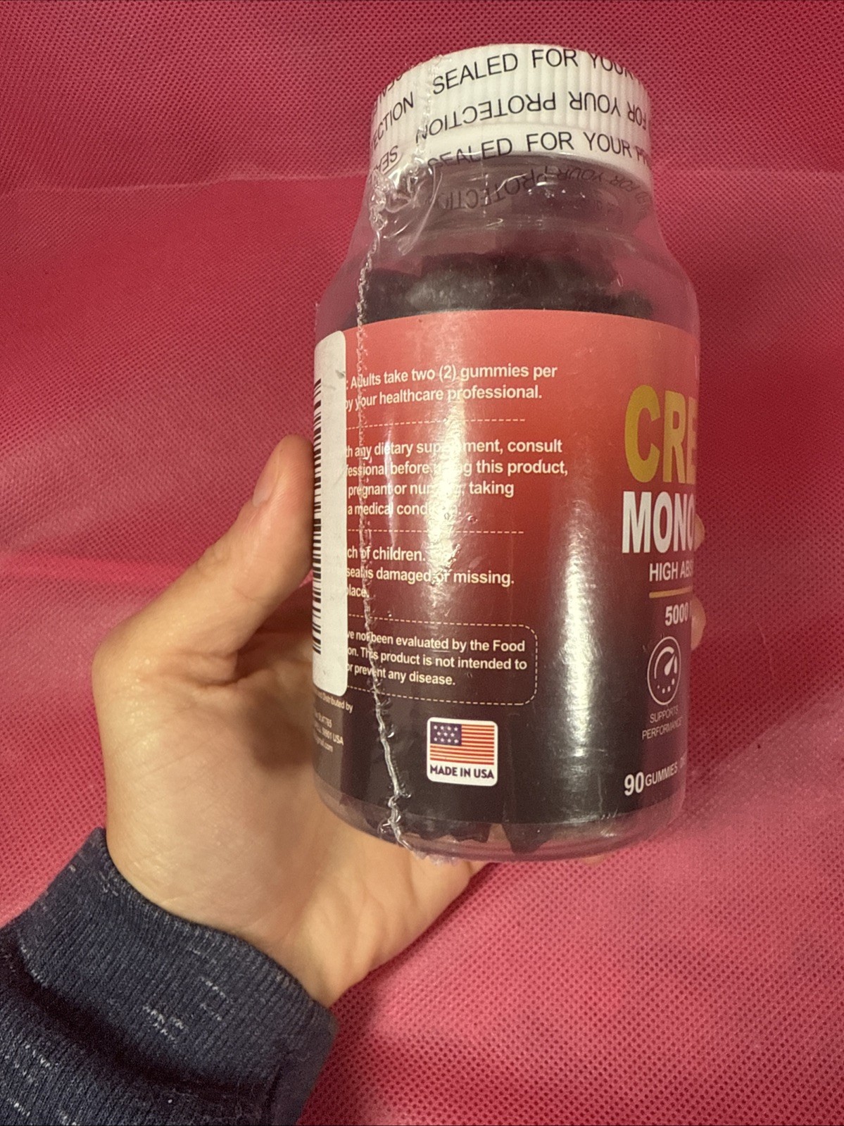 Creatine Monohydrate Gummies 5g 90ct High Absorption Strawberry EXP: 03/27 U1