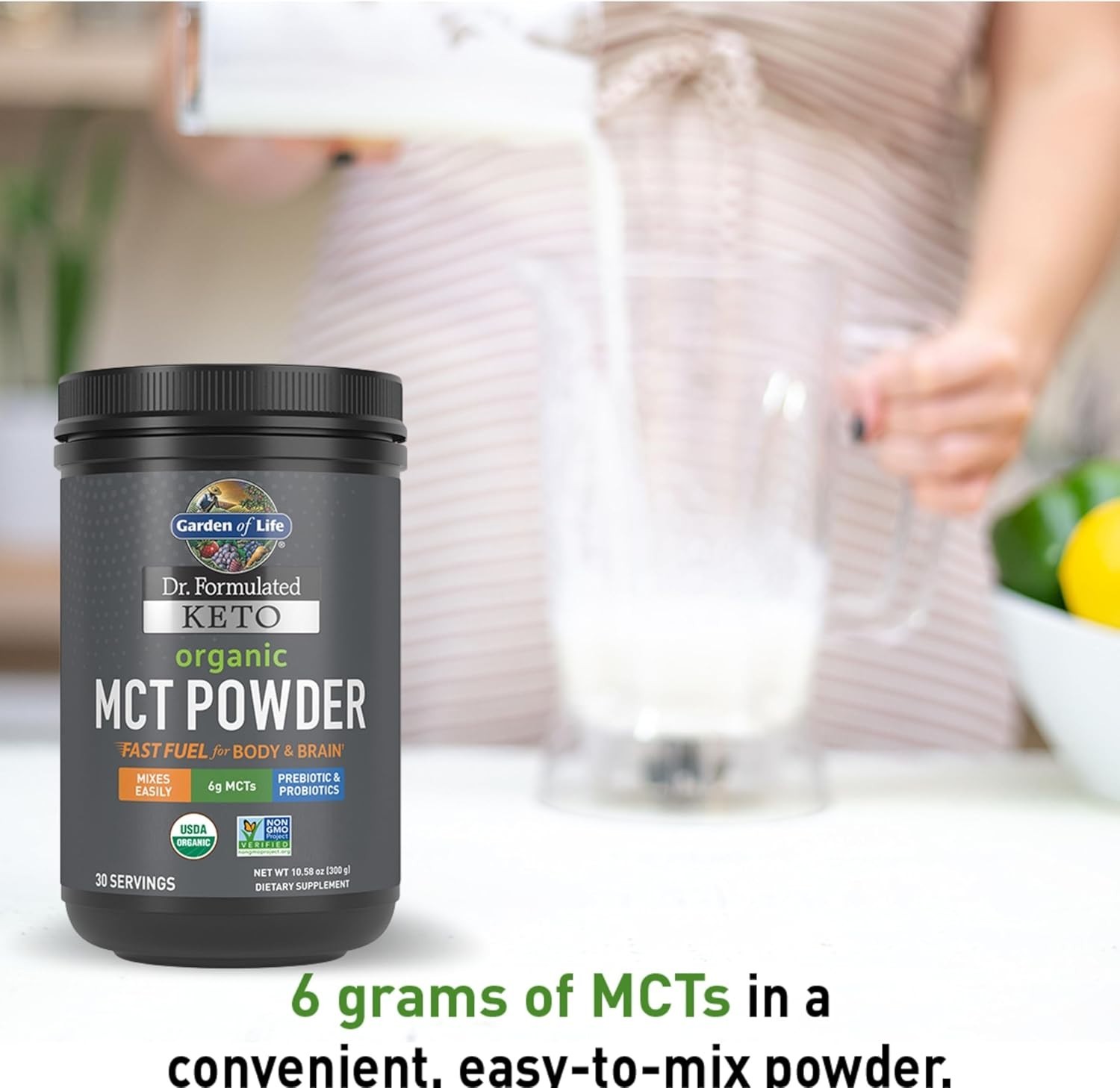 Organic MCT Powder Keto Prebiotic Fiber Probiotics Brain Support 30 Servings