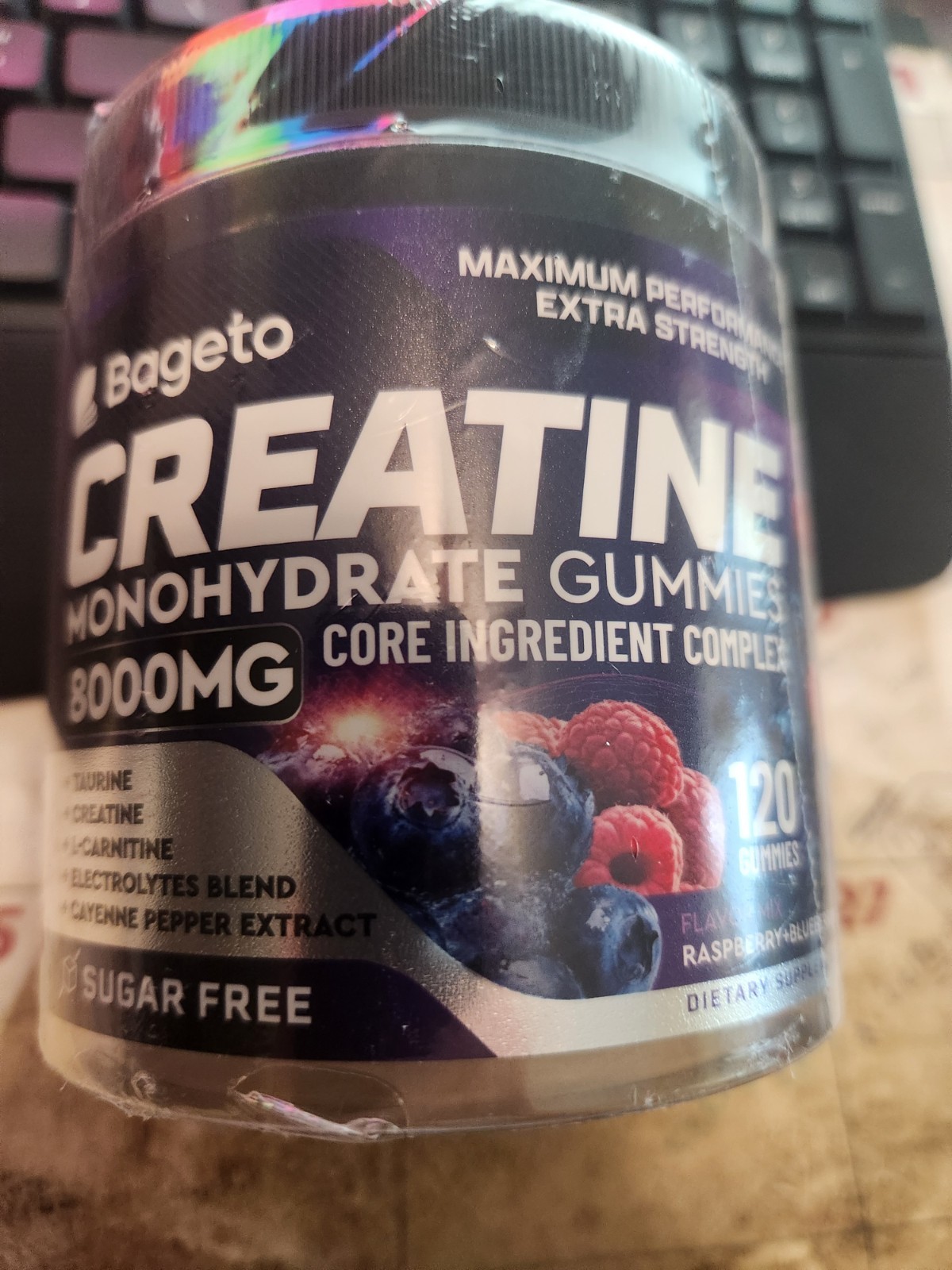 Bageto Creatine Monohydrate 8000mg Gummies 120 Sugar-Free Raspberry Blueberry