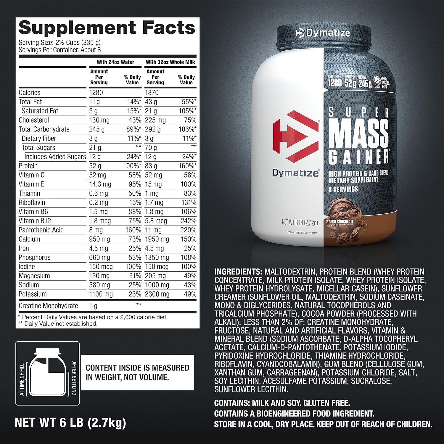 Dymatize Super Mass Gainer Protein Powder, Rich Chocolate, 6 lbs New, Exp. 5/26