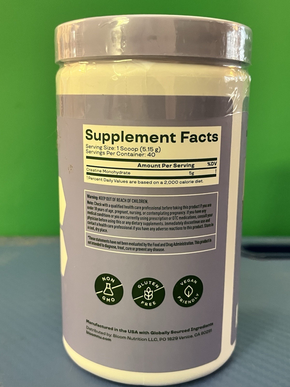 Bloom Creatine Monohydrate Unflavored Powder, 40 Servings – New