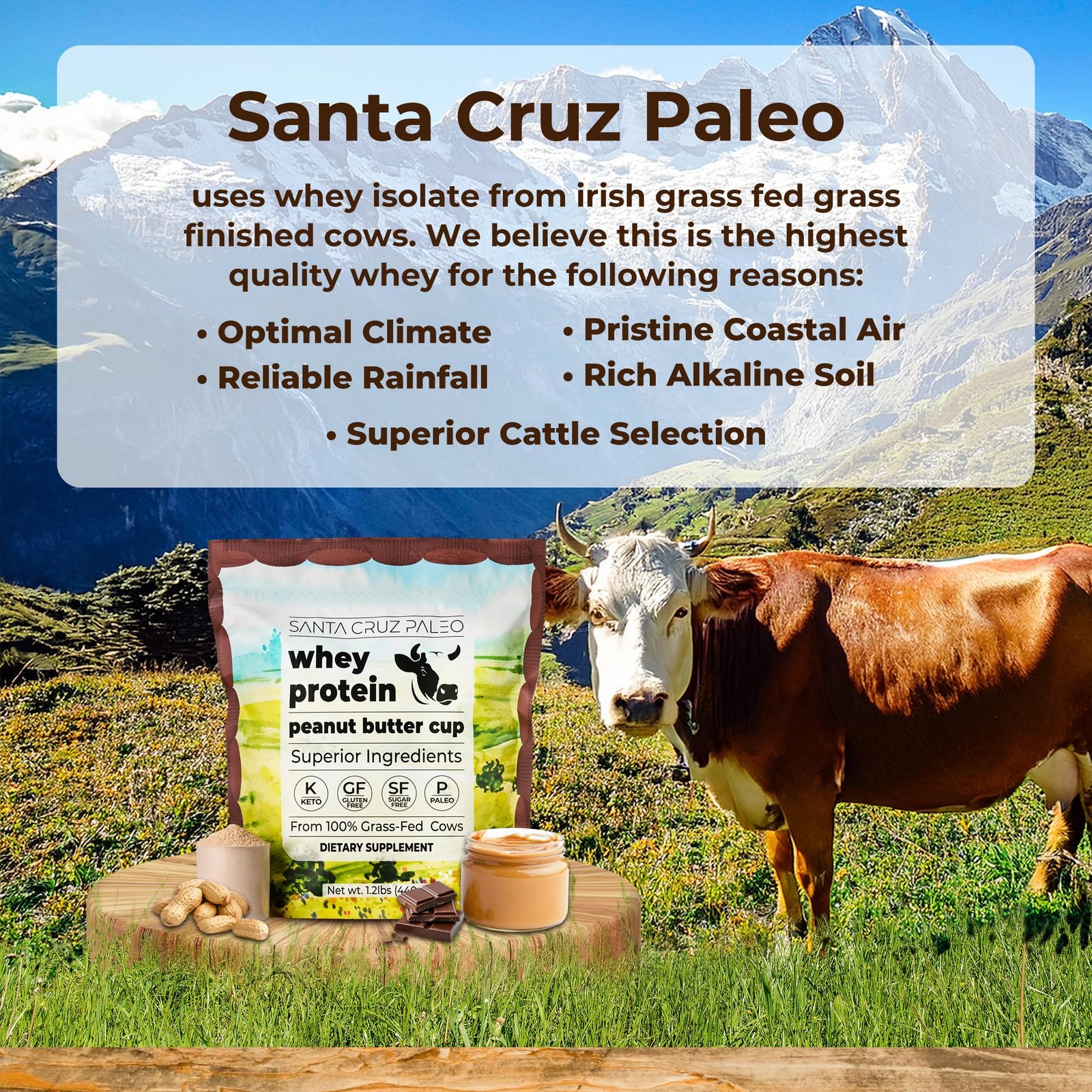 Santa Cruz Paleo Whey Protein Powder, Peanut Butter Cup, 20g Grass-Fed Isolate