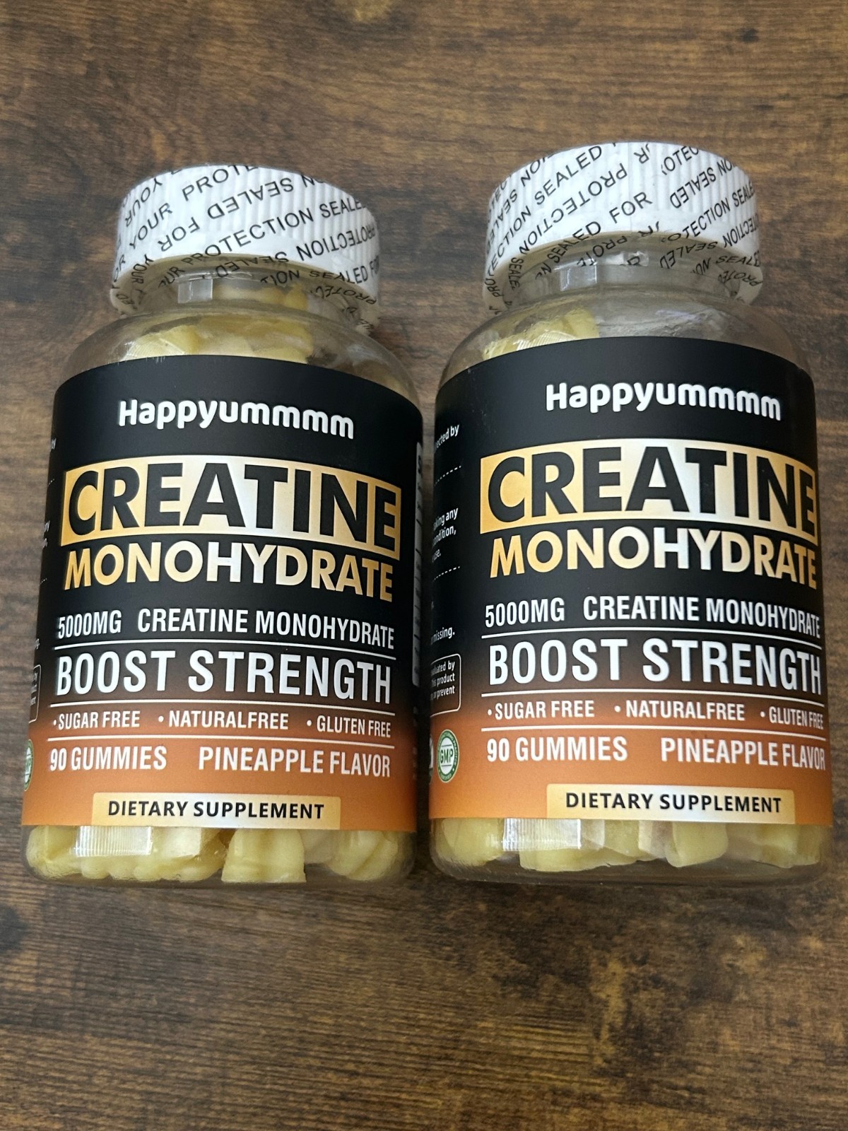 HAPPYUMMMM Creatine Monohydrate 5000mg Gummies Pineapple, 90 Count EXP 10/26 2PK