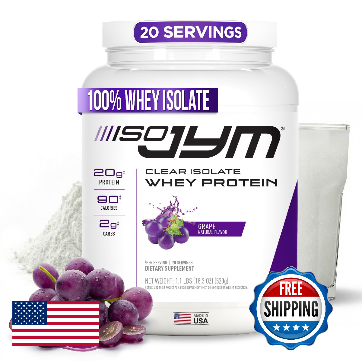 Jym Supplement Science Iso Jym Grape 90 Calories 100 Whey Protein Isolate Zero