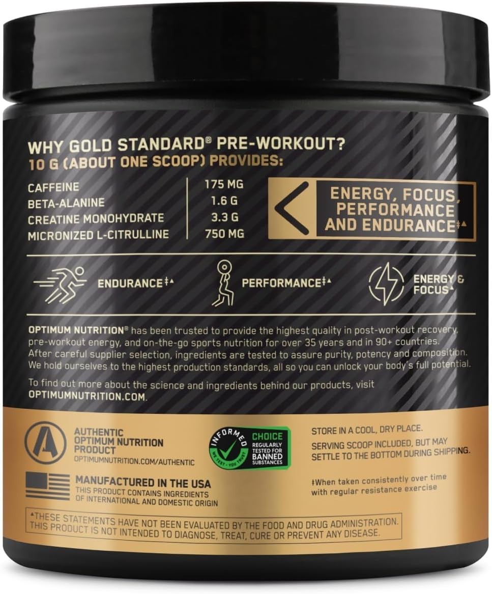 Gold Standard Pre-Workout with Creatine, Beta-Alanine, and Caffeine for Energ…
