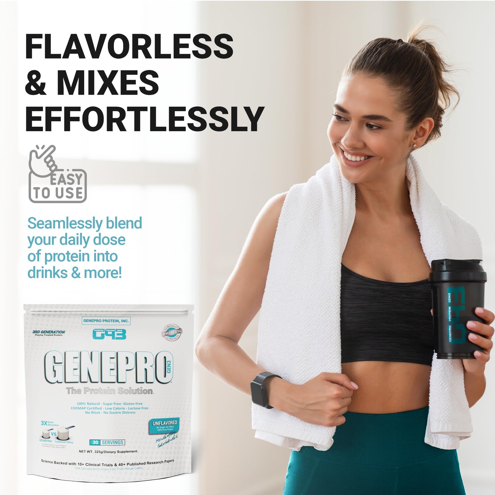 GENEPRO GEN. 3 Unflavored Protein Powder New Formula LactoseFree, GlutenFre…
