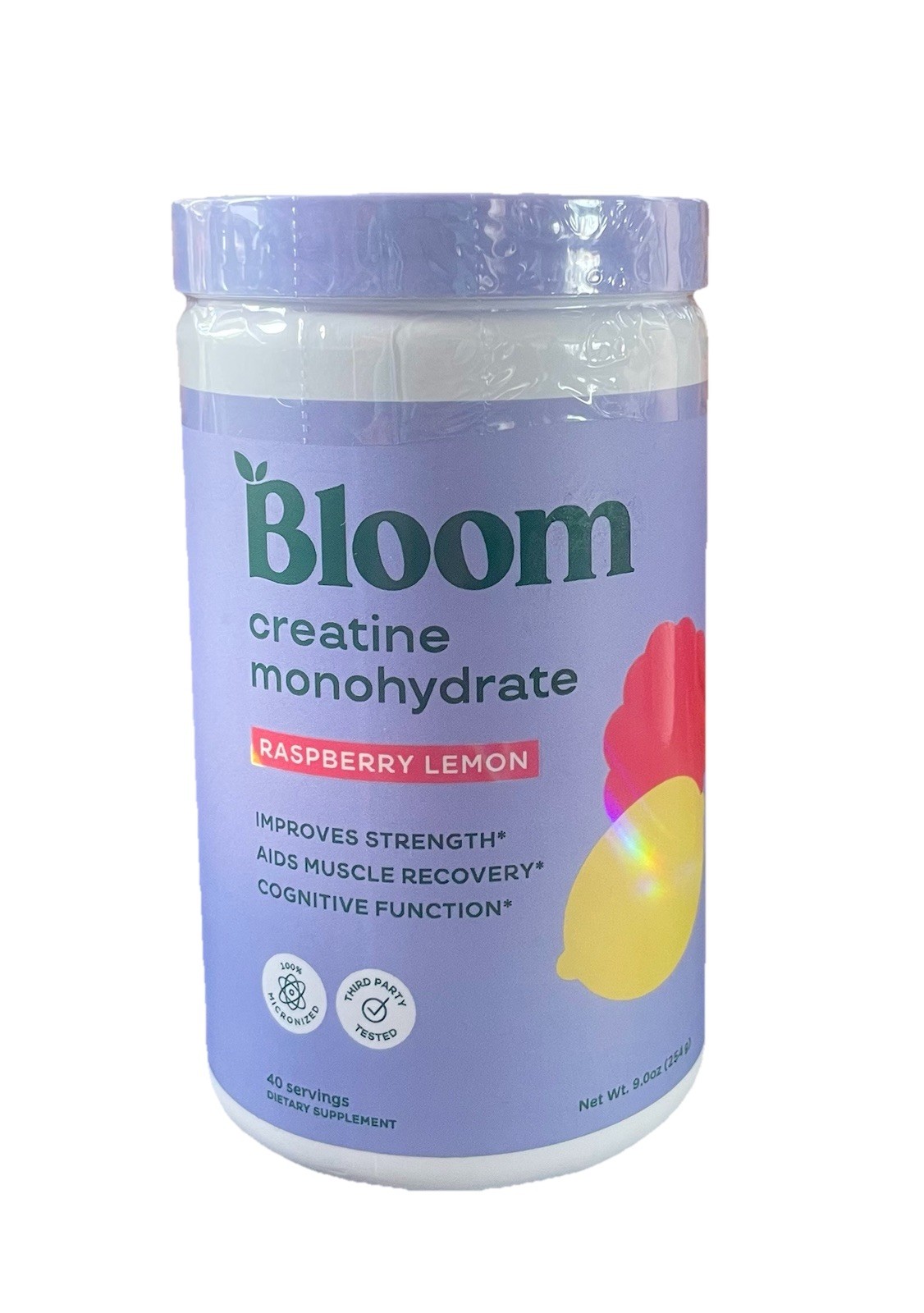Bloom Creatine Monohydrate Powder Raspberry Lemon Flavor 40 Servings