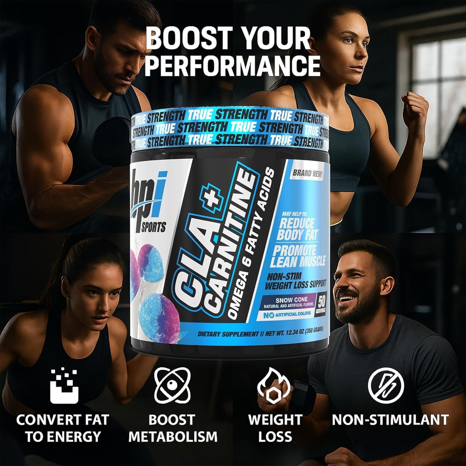 BPI Sports CLA + Carnitine Powder, Snow Cone, 50 Servings, Weight Loss & Lean