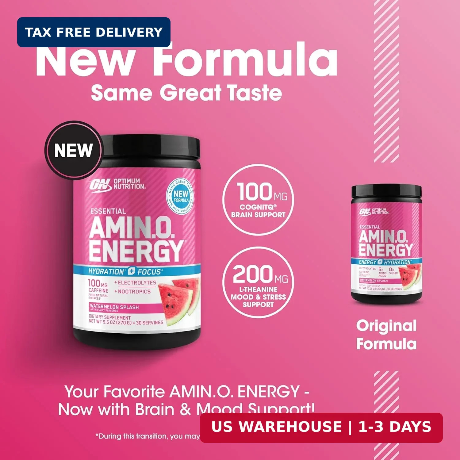 Optimum Nutrition, Amino Energy Powder Plus Focus, with Bcaa, Electrolytes, and
