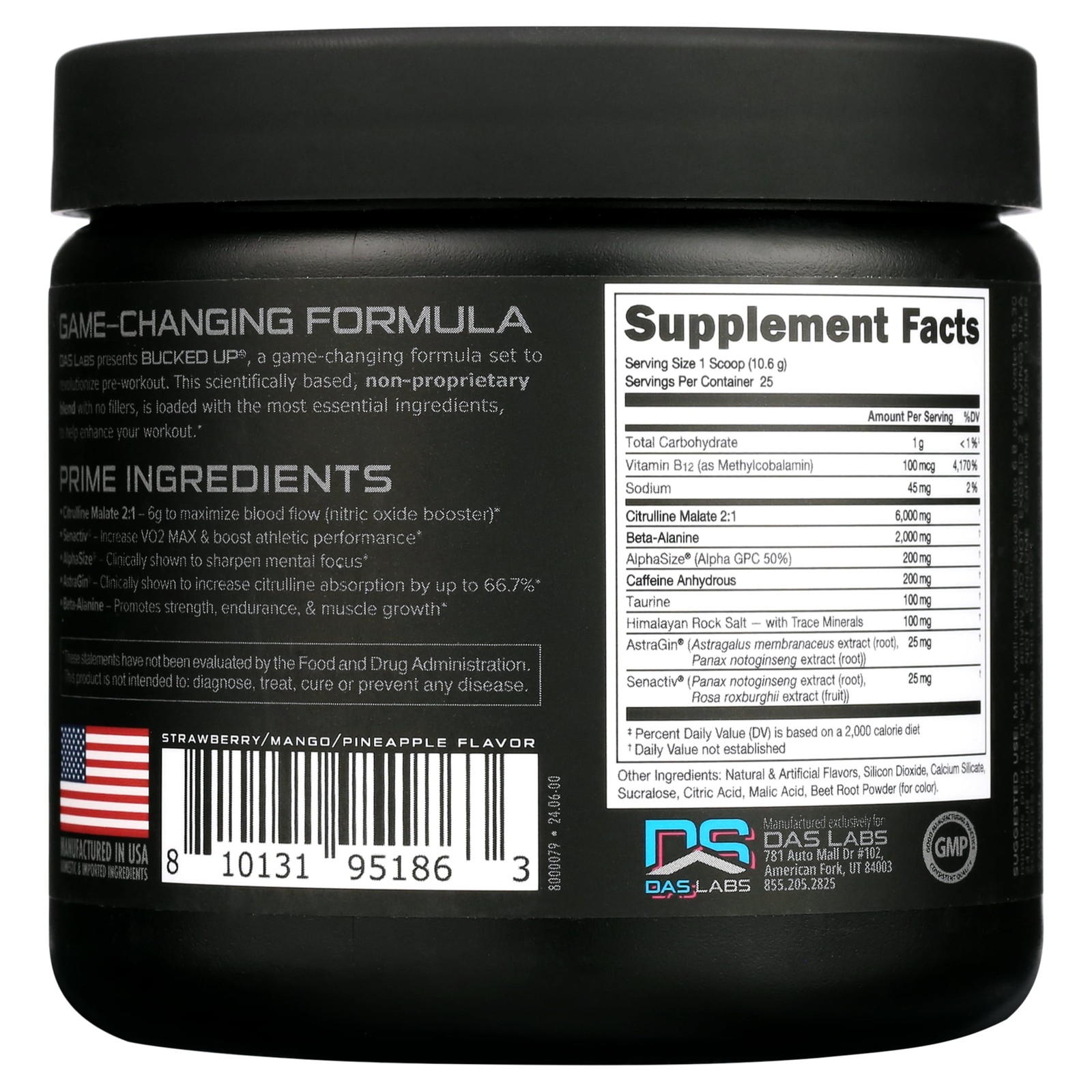 Bucked Up Pre-Workout Powder Supplement, Miami Vice Flavor, 9.3 oz, 25 Servings