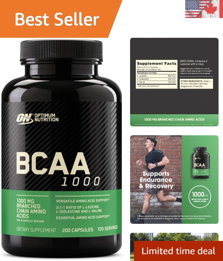 Unflavored 1000mg BCAA Capsules, 200 Count for Ultimate Performance Recovery