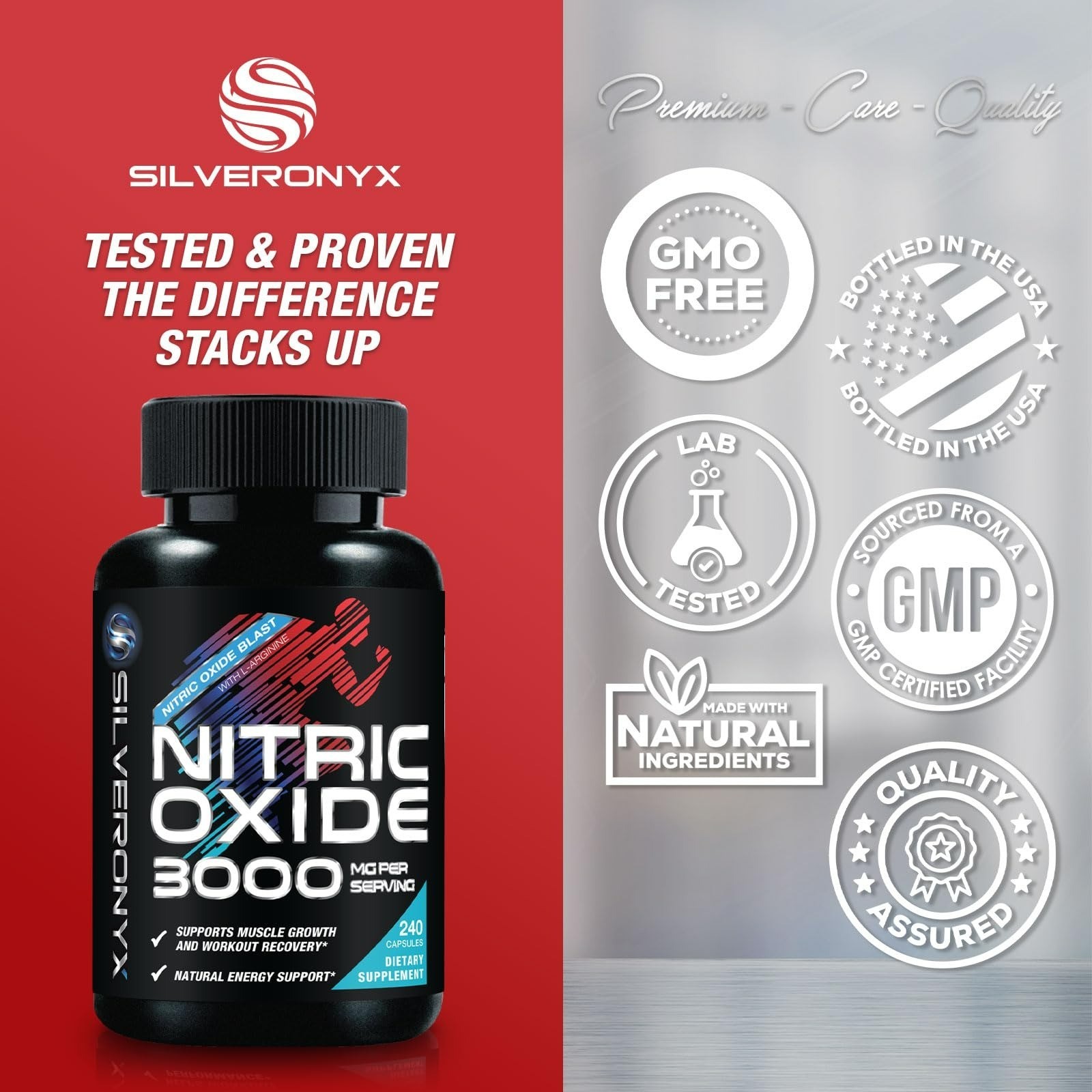 Extra Strength Nitric Oxide Booster – L-Arginine & Citrulline – 240 Capsules