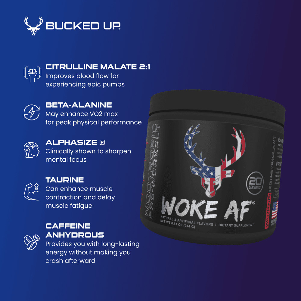 Bucked Up Woke Af Pre-Workout Powder, Increase Energy, Rocket Pop, 333mg