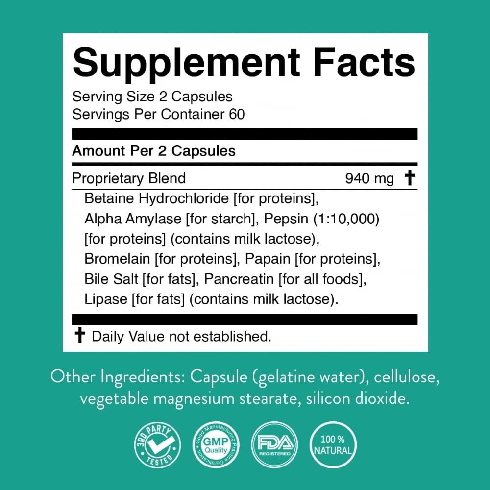 Food Enzymes Capsules for Indigestion Relief & Immune System Support (120ct)