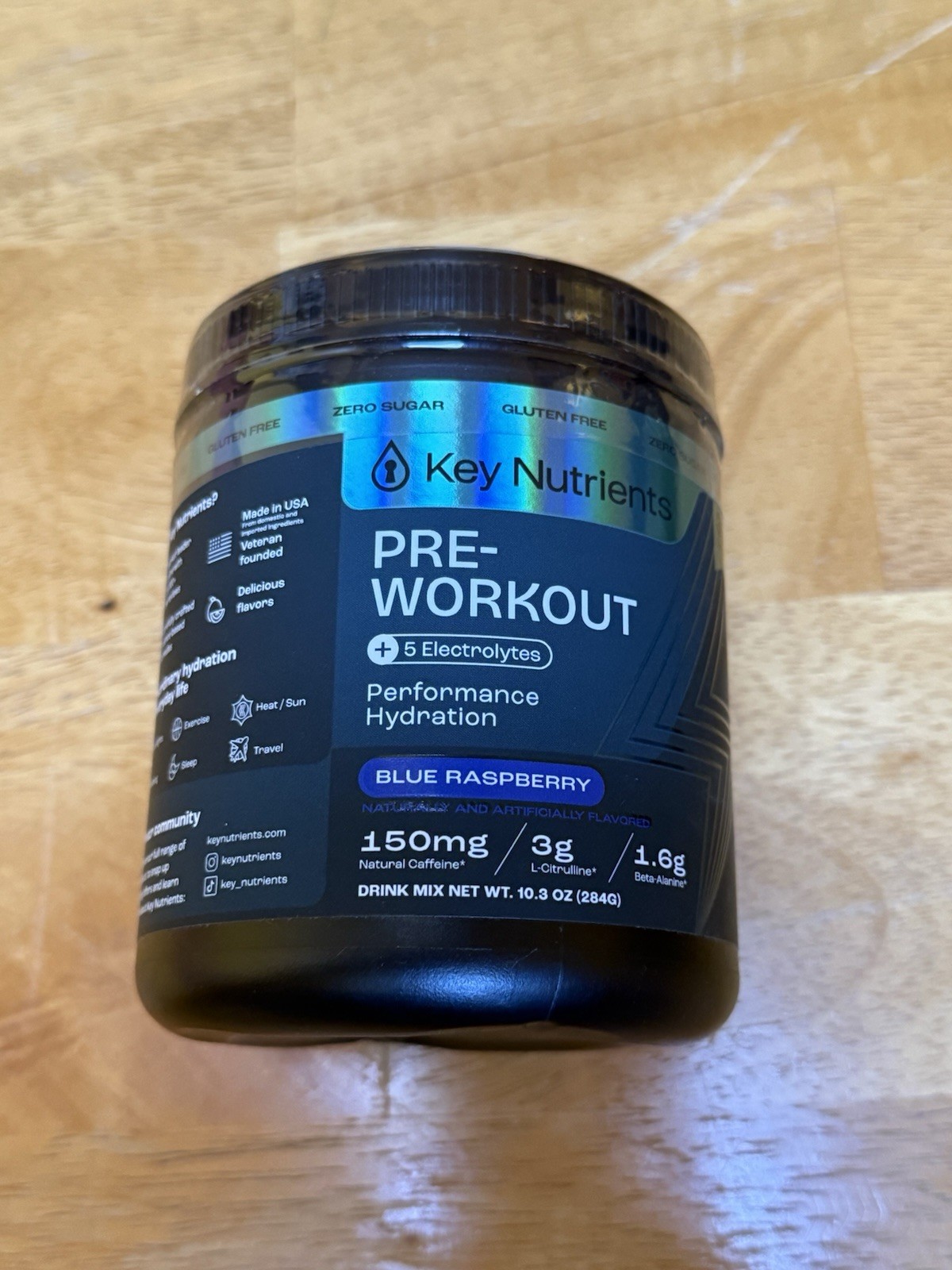 Key Nutrients Pre-Workout Vegan electrolytes Powder Hydration Blue Raspberry