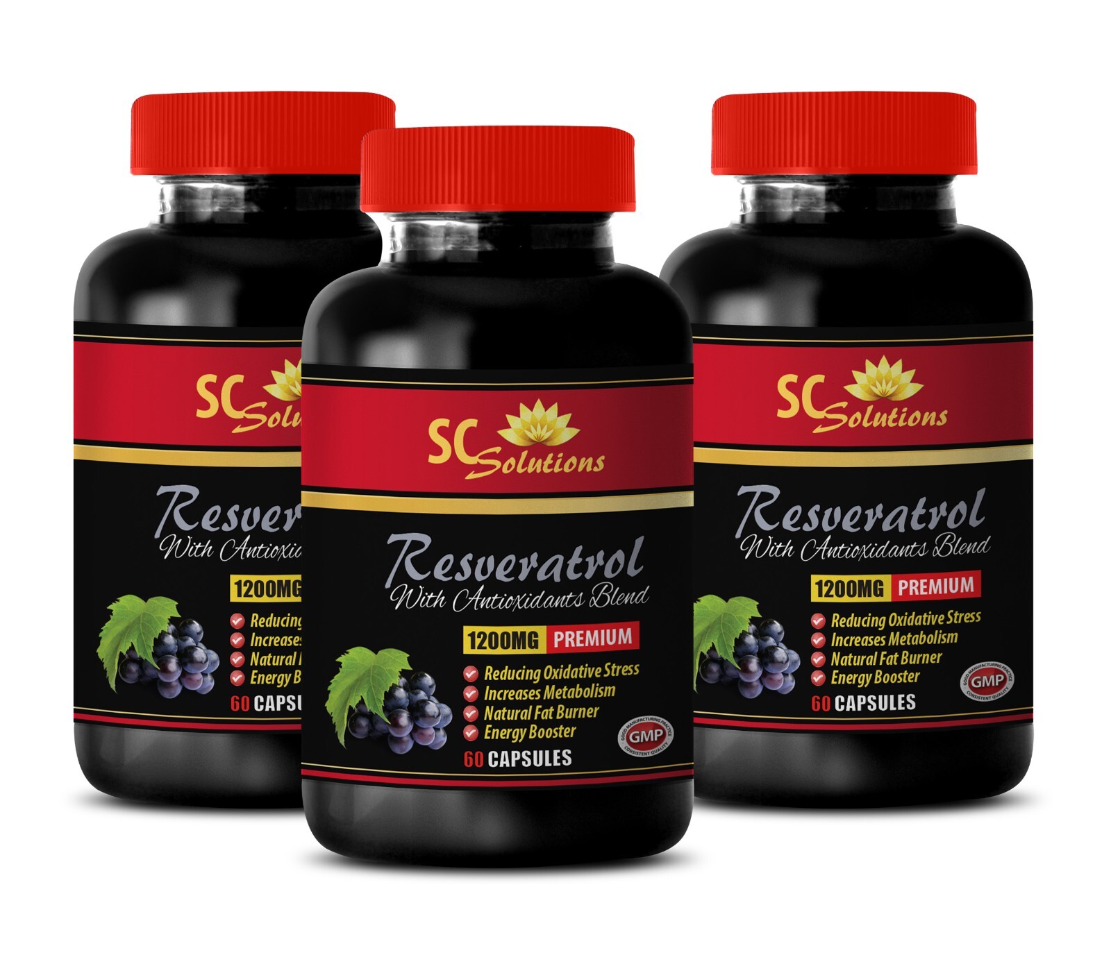 grape seed extract pills – PURE RESVERATROL 1200MG – anti-aging pills – 3Bottles