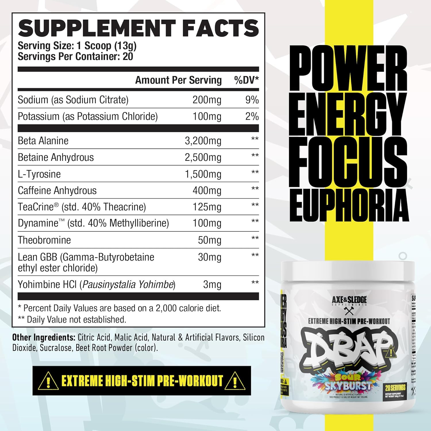 DBAP Extreme High Stim Pre-Workout Powder | 400Mg Caffeine | Beta Alanine, Betai