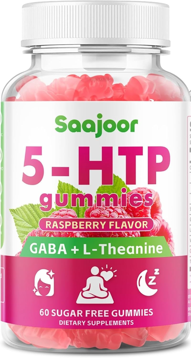 Saajoor 5-HTP 300mg Gummies with GABA+L-Theanine & Vitamin D3, Circadian Support