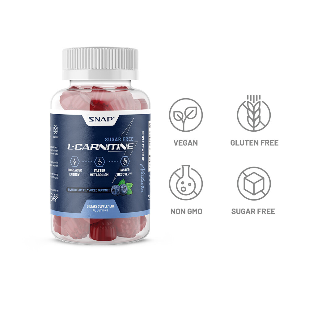 Sugar Free L-Carnitine Chews Natural Energy, Pre Workout and Recovery Gummy 60ct