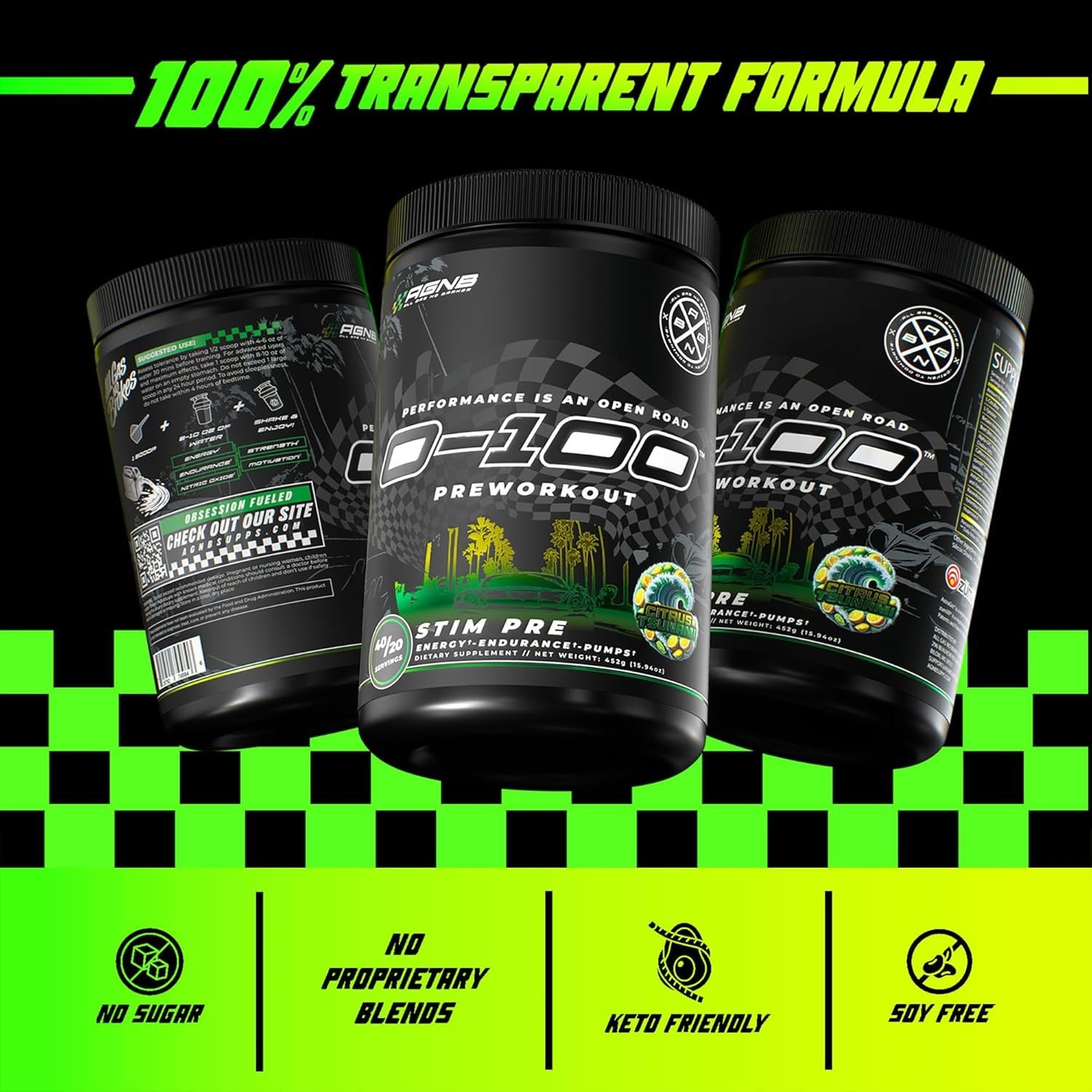 AGNB 0-100 Pre Workout Powder | 10g L-Citrulline, 450mg Caffeine Exp. 5/27
