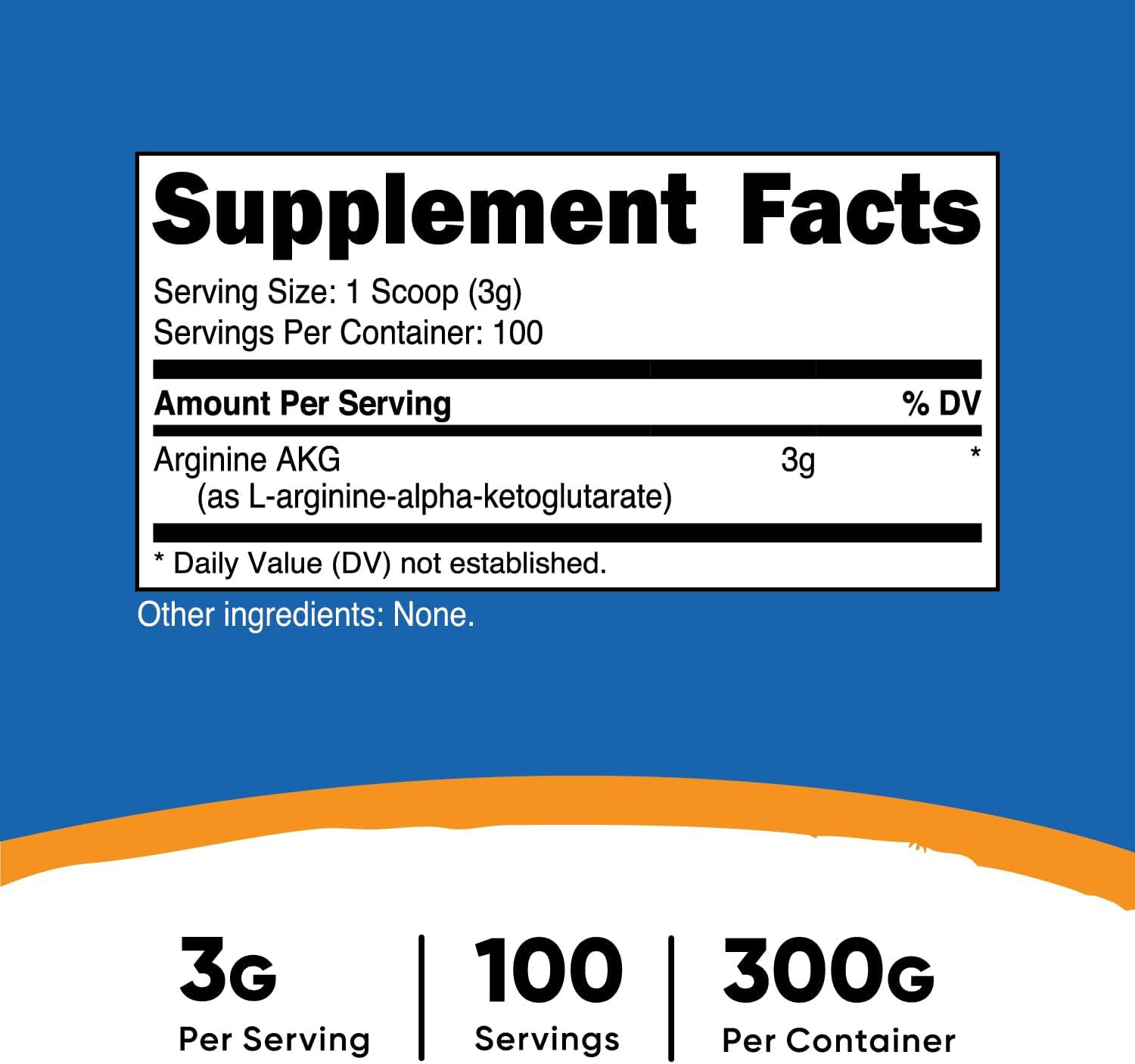 Arginine AKG Powder 300 Grams (AAKG) – 3G per Serving & 100 Servings – Pure Argi