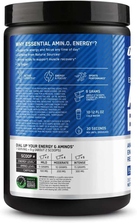 Keto-Friendly Amino Energy Powder with Green Tea & BCAAs – Blue Raspberry Flavor